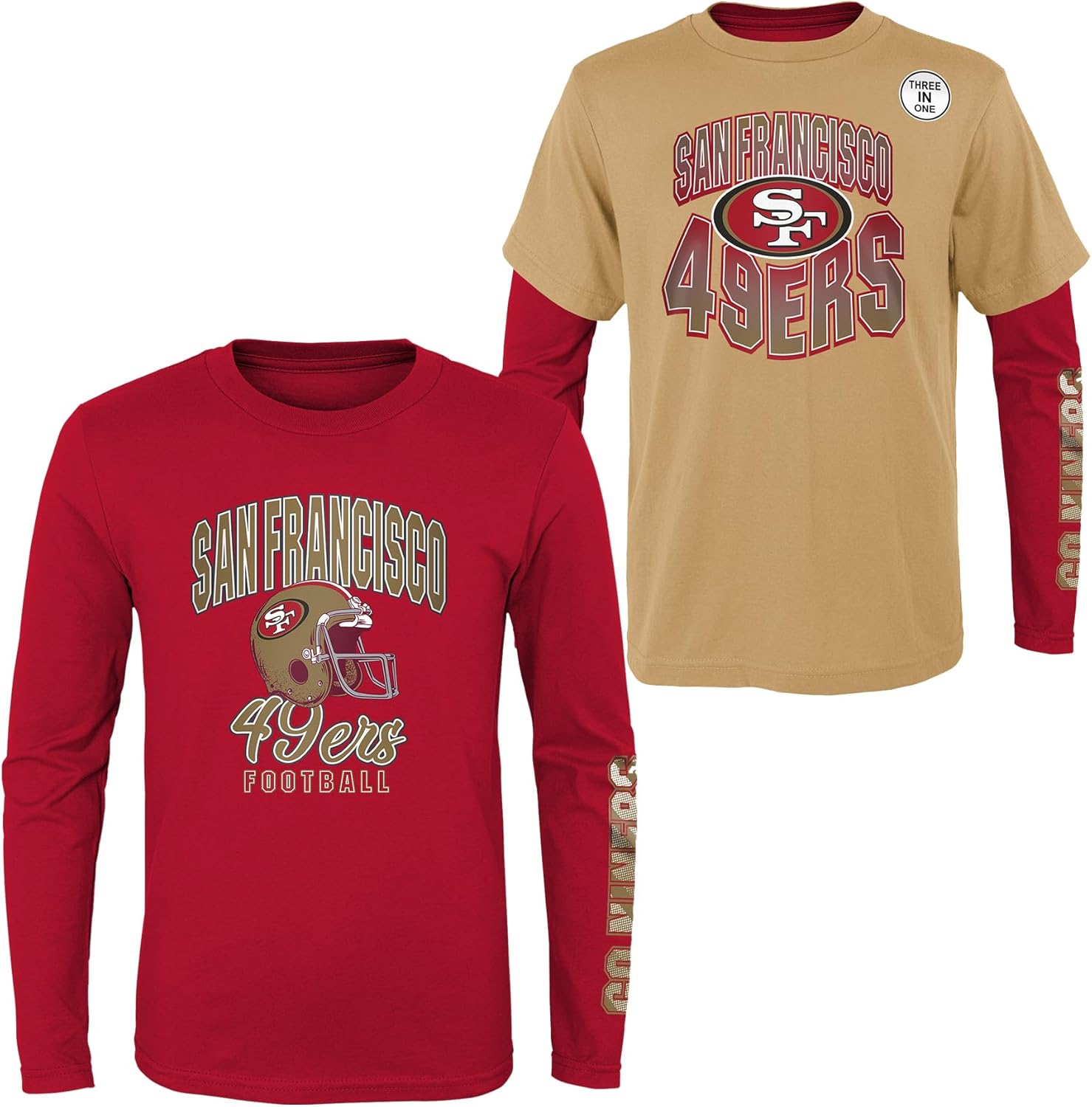 NFL Boys Youth 8-20 Game Day Team Color 3 Pack T-Shirt and Long Sleeve Combo Shirt Set