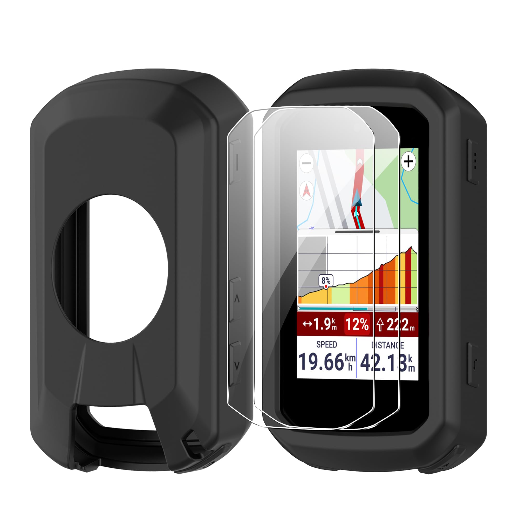 Funda para Garmin Edge 550/850 con 2 Protectores de Pantalla de Cristal Templado, GPS, Ciclismo Computadora, Accesorios Protectores de Pantalla (Negro)