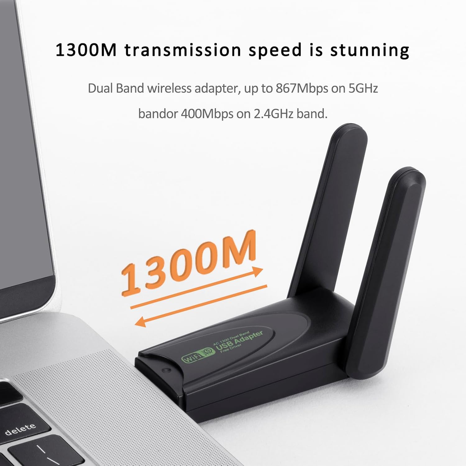 USB WiFi Adapter for Desktop,1300Mbps WiFi USB 3.0 Dual Band 5G/2.4G Dual Antennas,Wireless Network Adapter for Desktop Laptop PC,Supports Windows 11/10/8.1/8/7