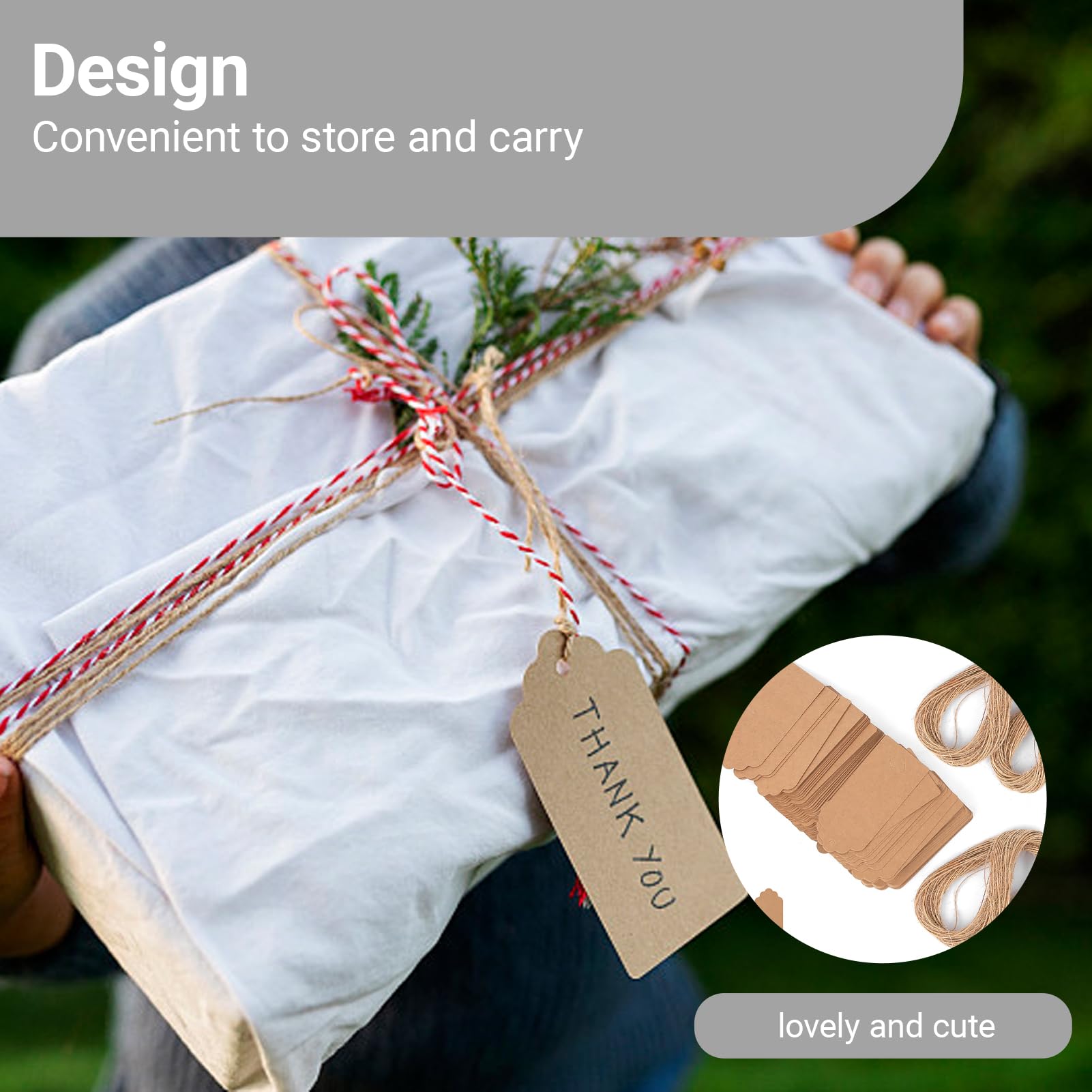 200pcs Price Basket Tags Gift Hang Double Sided Available Kraft Tags Large Marking Brown Kraft Paper with String Attached for Handmade Items Yard Sale 4x9cm - Image 3