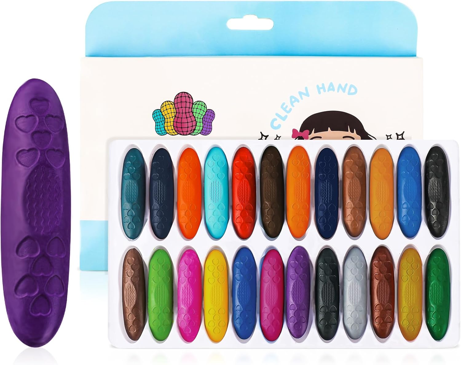 Zuimei Peanut Crayons for Toddlers, 24 Colors Easy to Hold Washable