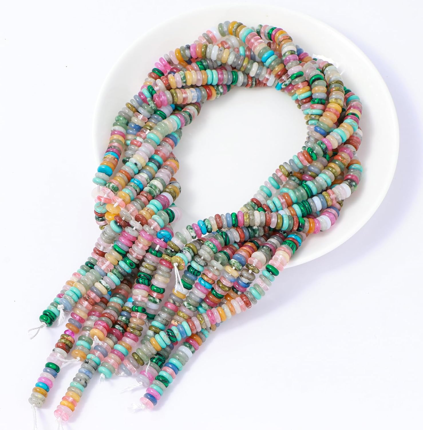 Natural Light Mix Colored Stone Disk Spacer Beads 6x2mm 38cm/str Flat Rondelle Loose Semi Gemstone Caps for Making Bracelets Necklace - Image 4