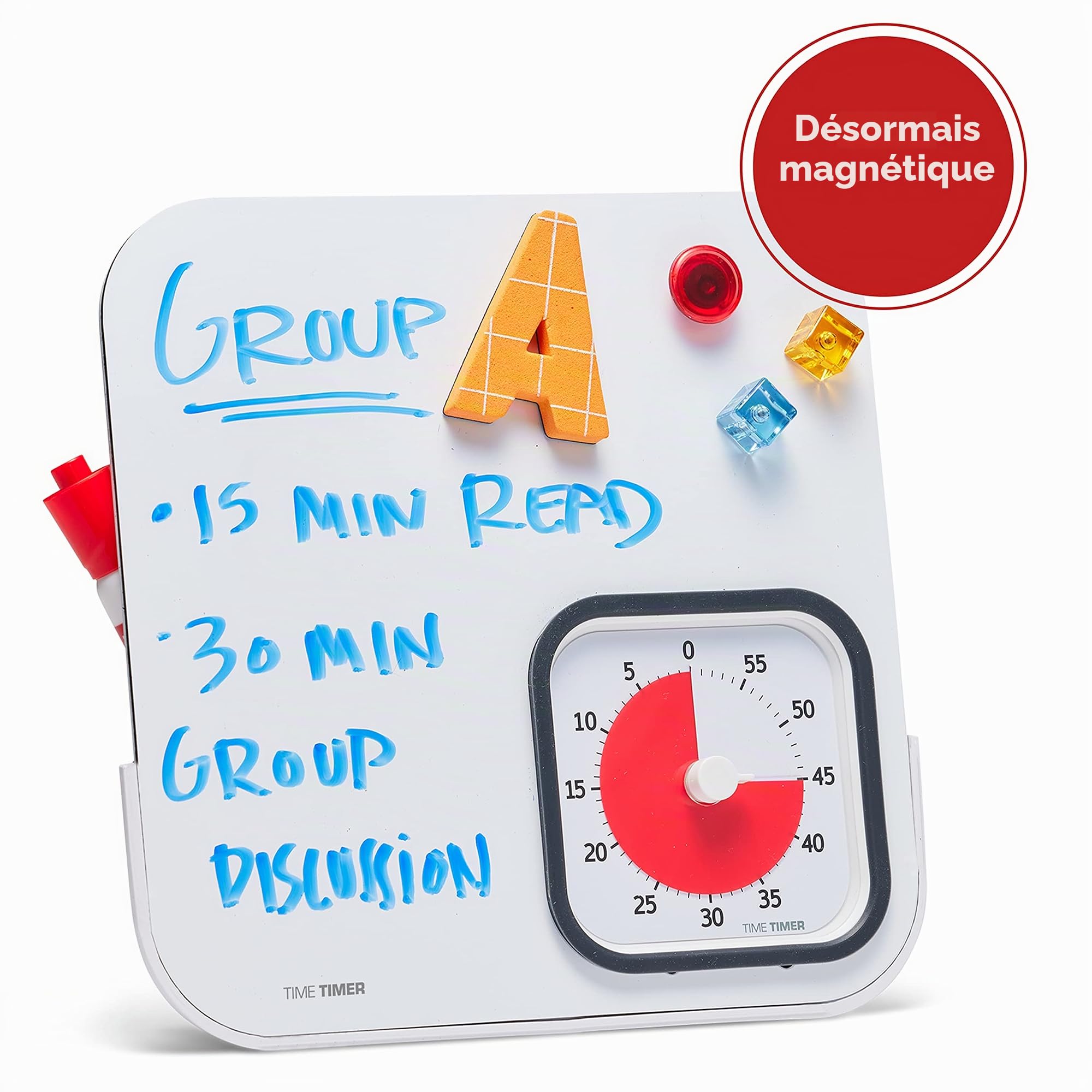 TIME TIMER Mod + Tableau Blanc effaçable à Sec, minuteur de Compte à rebours visuel de 60 Minutes avec Tableau magnétique pour Notes, tâches, rappels de Classe et de Bureau (Charbon)
