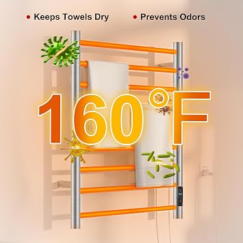 Heated Towel Racks for Bathroom, Wall Mounted Electric Towel Warmer Racks with Timer & Temperature Control, 8 Bar Stainless Steel Towel Heater for Bathroom, Brushed Silver, Plug-in