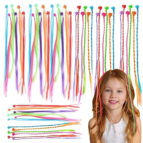 Paquete de 48 accesorios para el cabello para niñas, extensiones de cabello de colores para niños, pinzas de pelo arcoíris de nailon para niños
