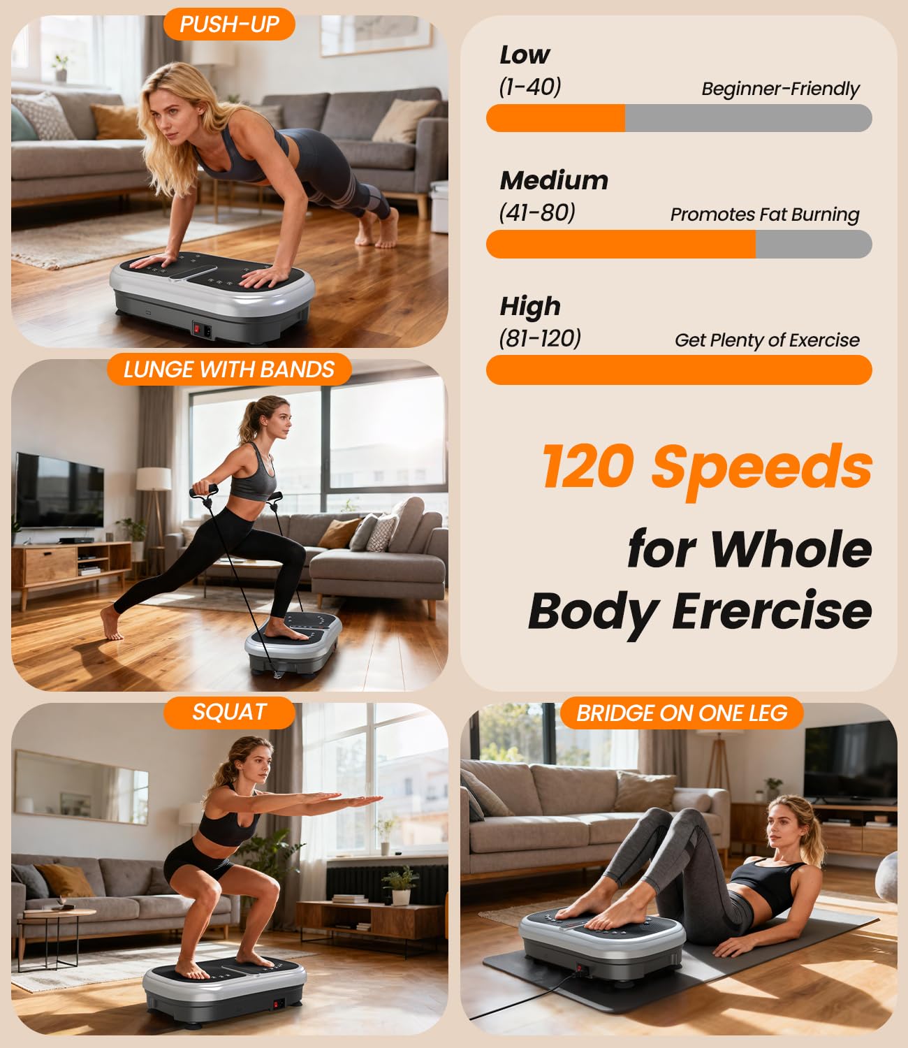 Vibrationsplatte 200W Vibration Plate Fitness mit Fernbedienung, 120 Stufen, Ultraschall & Gummifüße – für Home Workout, Muskelstraffung & Regeneration, Ideal für Frauen & Senioren