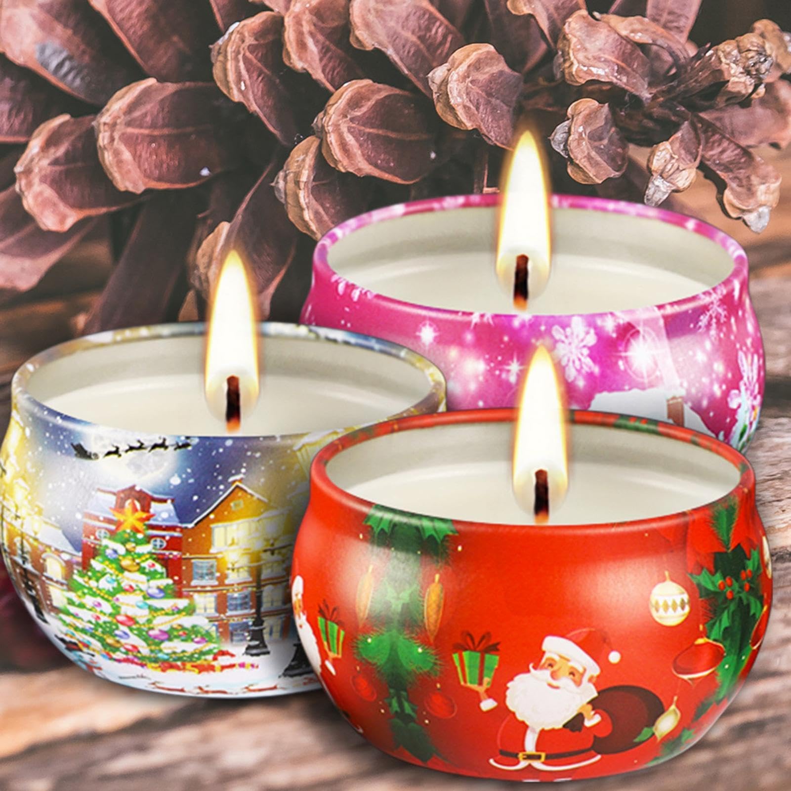 Velas de Navidad, juego con 16 velas perfumadas navideñas, adornos para no fumadores para interiores, velas de recuerdo para vacaciones, velas de Navidad, juego de 16 velas de Navidad, de soja | Vela Aromática Sin Llama para el Otoño, el Hogar, la Mesa, l