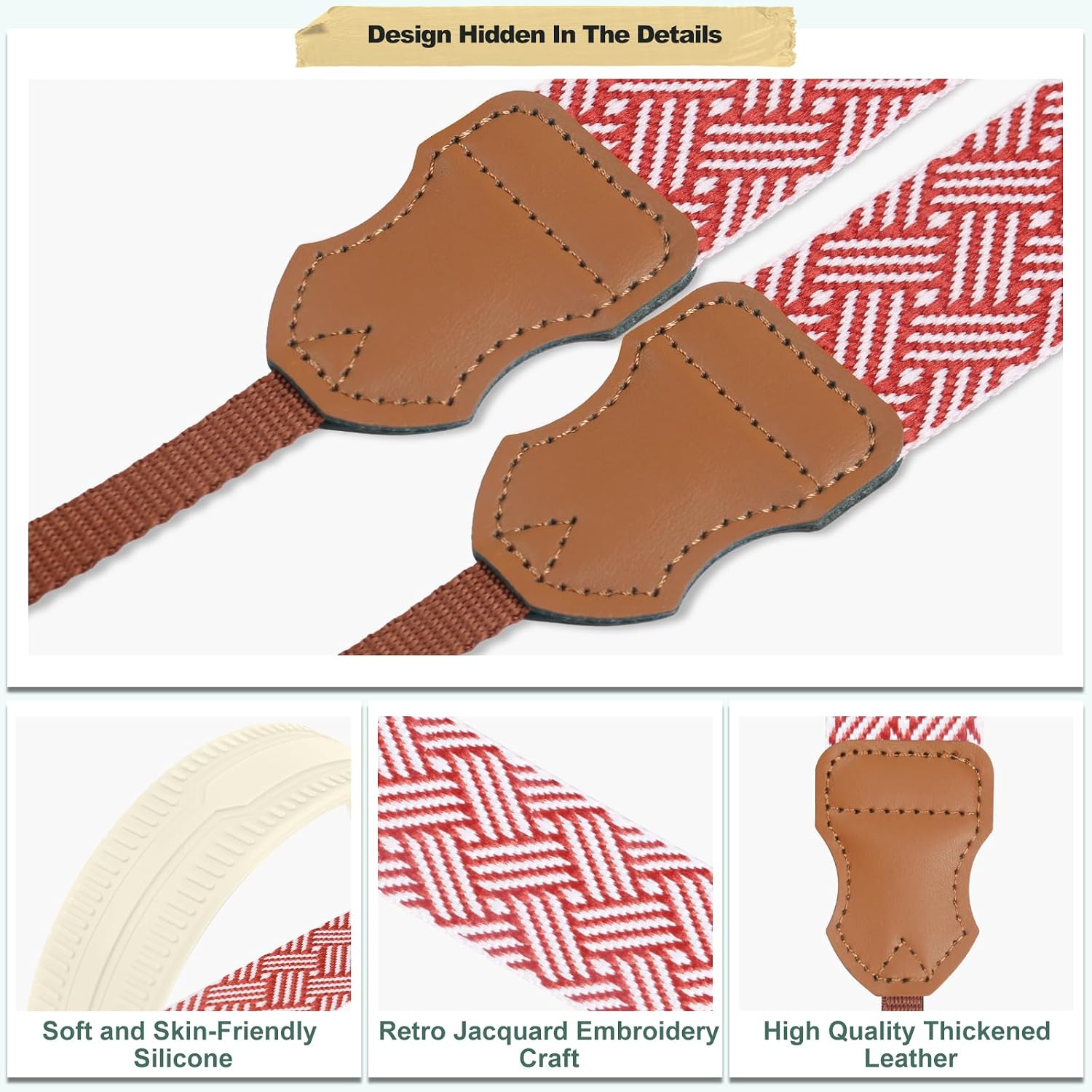 FIEIL Neck Strap Silicone Camera Straps - Padded Camera Strap, 1.5" Wide Adjustable Neck Strap - Compatible with Canon, Nikon, Sony, and More DSLR and Mirrorless Cameras (Red and White Stripes) image 3