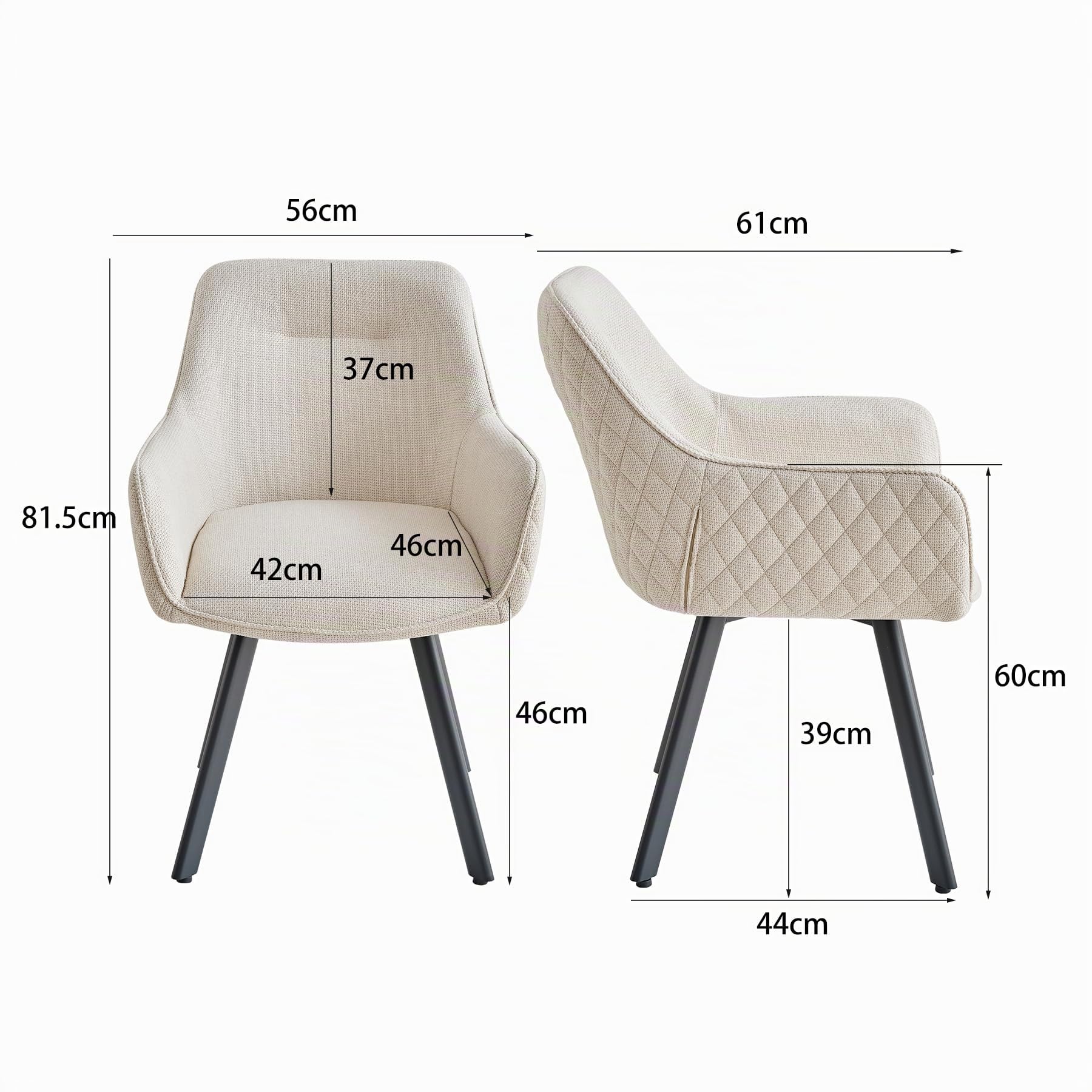Sillas de Comedor Giratorias Pack de 2, Butacas Tapizadas con Reposabrazos, Moderna de Tela y Metal, para Salón, Beige