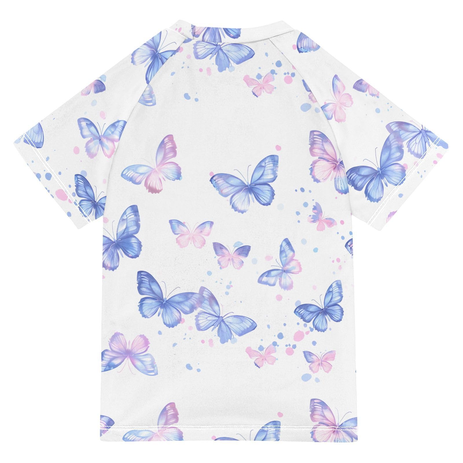 ALAZA Boys Swim Shirts Toddler Rash Guard Short Sleeve Rashguard White Butterfly UPF 50+ 11-12T
