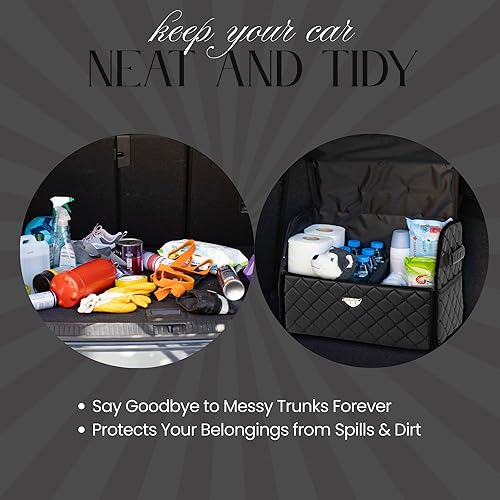 Miniatura 8 de Organizador de maletero de cuero con tapa para SUV y más, organizador plegable para automóvil, organizador de automóvil y almacenamiento con