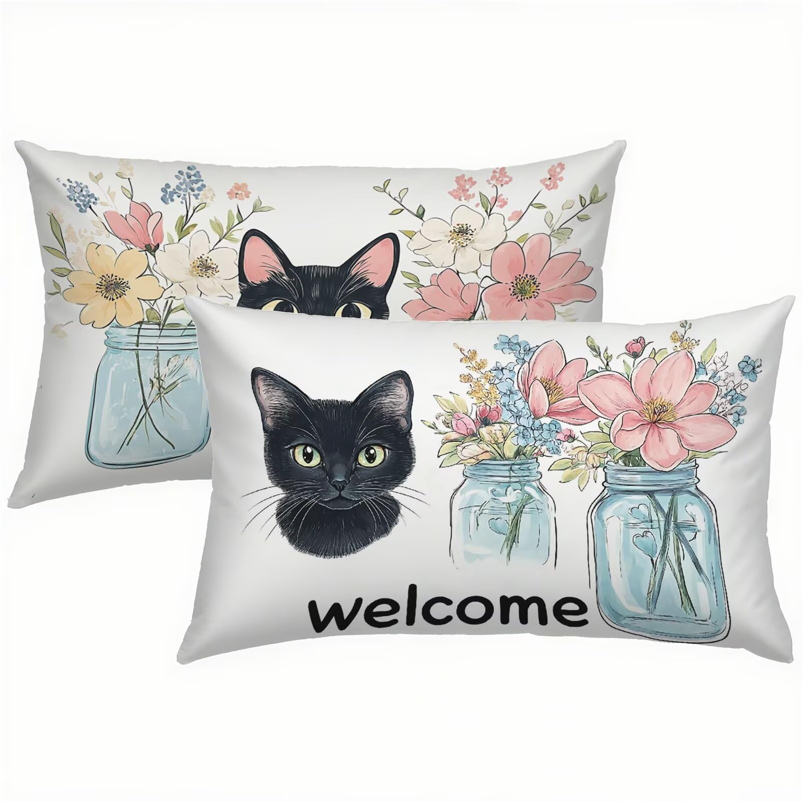 Housse coussin lin 40x80 cm taie oreiller extérieur imperméable lot de 2
