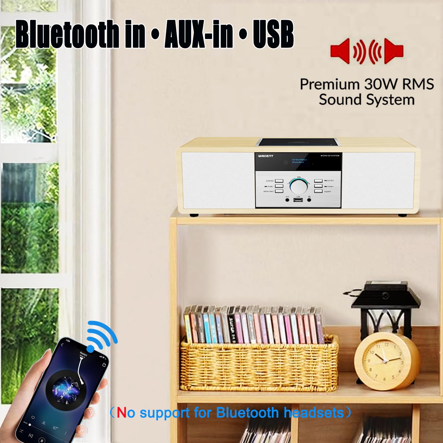Chaine Hi-Fi Radio DAB+ Lecteur CD Bluetooth FM USB 30W Télécommande Design Rétro