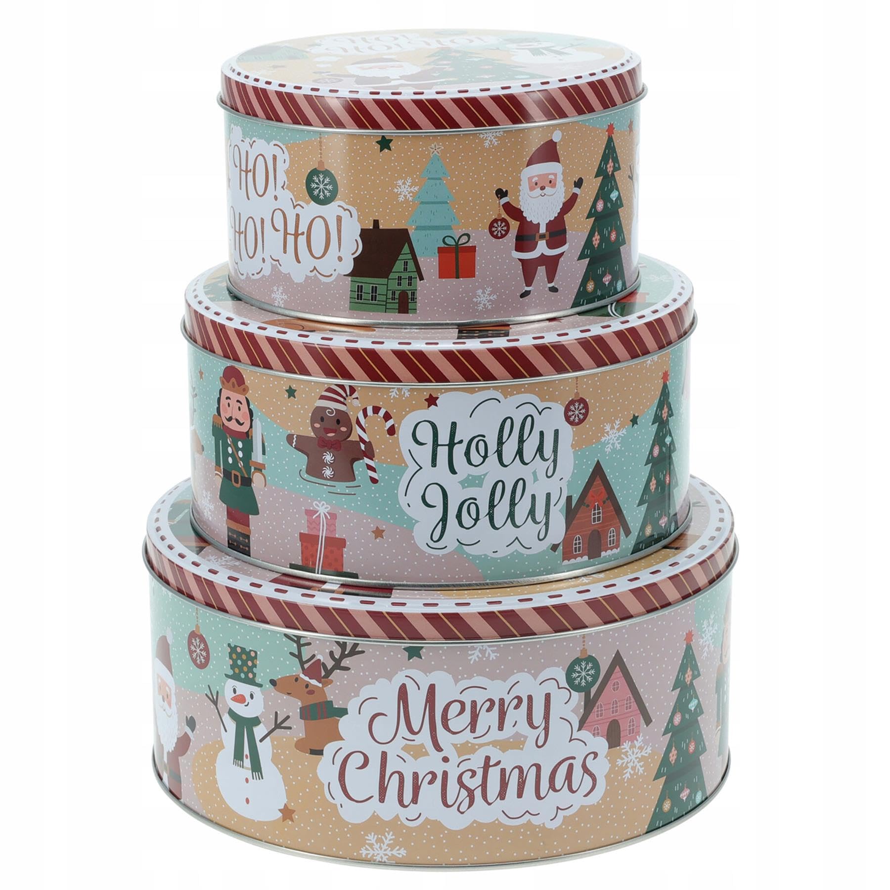 Carousel Home Set of 3 Christmas Storage Tins | Fairy Cake Biscuit Cookie Muffin Treat Storage Set | Triple Festive Round Nesting Tins