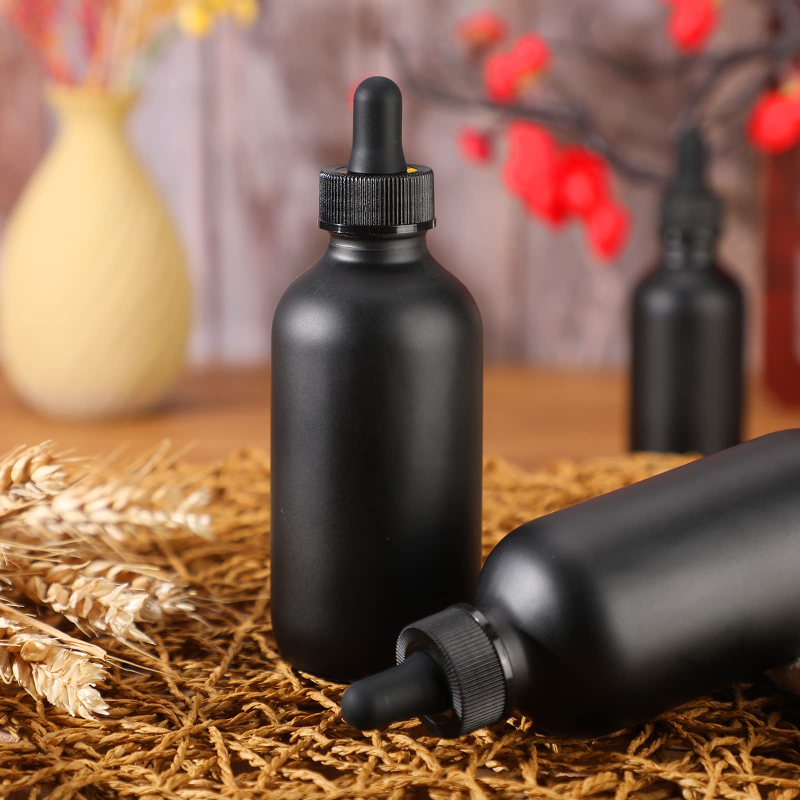 50 Stück 113 ml Glas-Tropfflaschen, schwarzes Glas, nachfüllbare Flasche mit Pipette, runde Tropfflasche, für ätherische Öle, Parfüm, Labor, Reisen, Zuhause