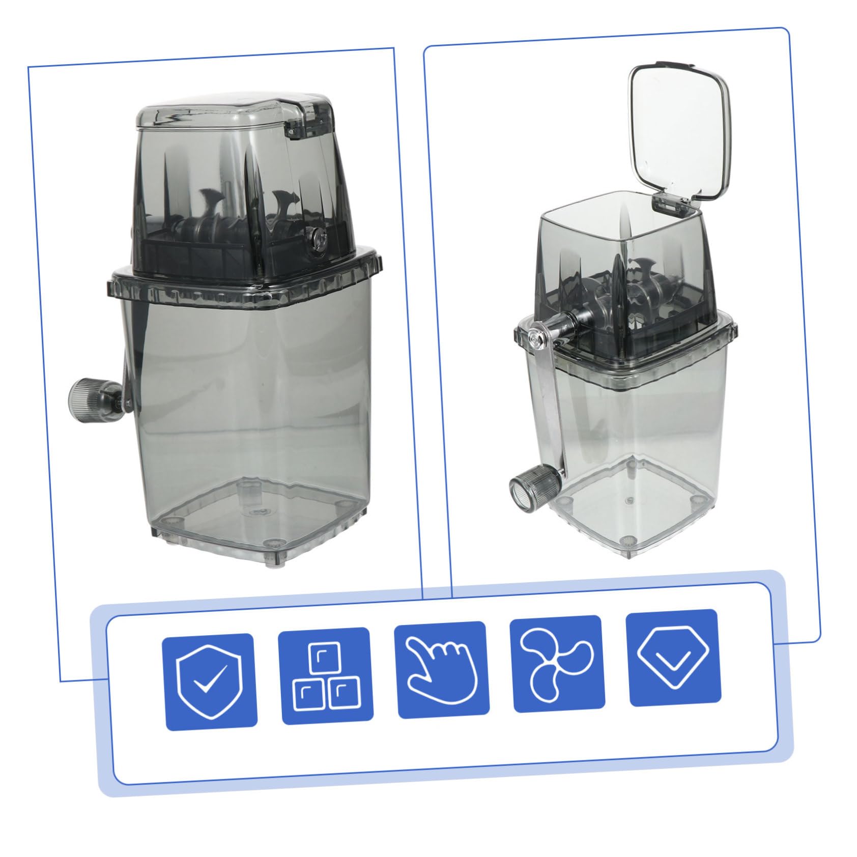 Mikikit Eisschneider 2l Kapazität Manueller Kleiner mit Handkurbel Multifunktionaler Eiscrusher aus Edelstahl und Pp Kunststoff für Schneekegel und Slushies