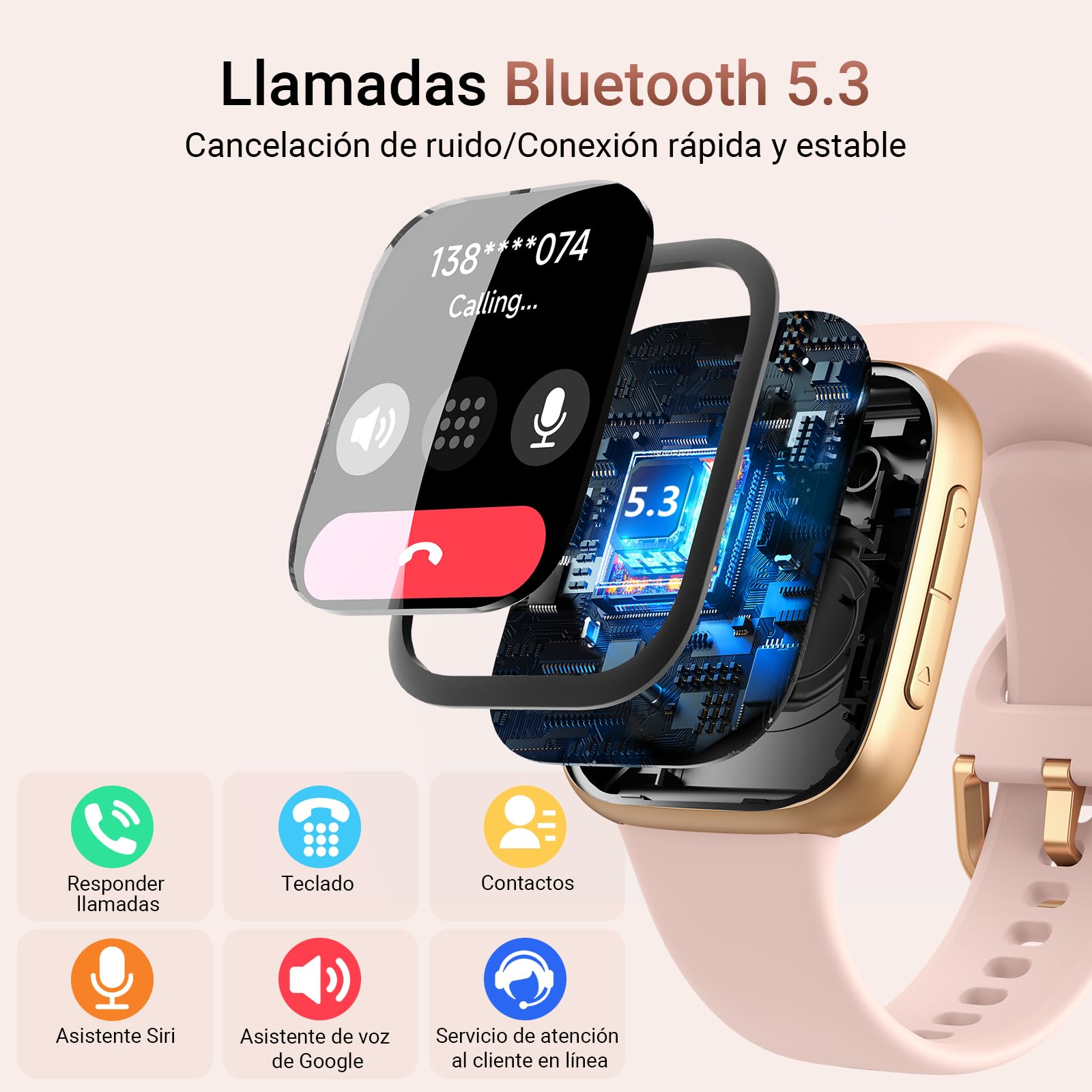 Reloj Inteligente Mujer 1.85" AMOLED Smartwatch Mujer con Llamadas y Asistente de Voz, 3ATM Whatsapp Notificaciones, SpO2/Pulsómetro/Monitor de Sueño, 110 Modos Deportes para iPhone Samsung Android