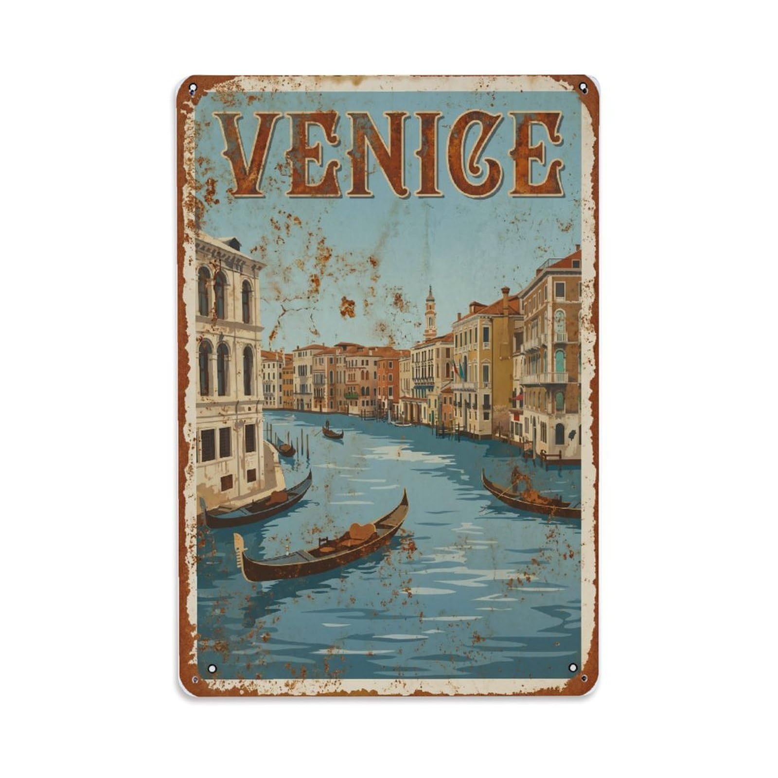 Vintage Travel Venice Grand Canal Gondolas Rusted Italy Metal Tin Sign Plaque Wall Decor for Cafe, Club Bar, Office, Home Garden Metal Poster 8x12Inch
