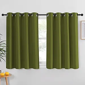 NICETOWN Blackout Curtain for Girls Room - Thermal Insulated Solid Grommet Room Darkening Panel/Drape for Girls' Bedroom (Olive Green, Single Panel, 52 by 54-inch)
