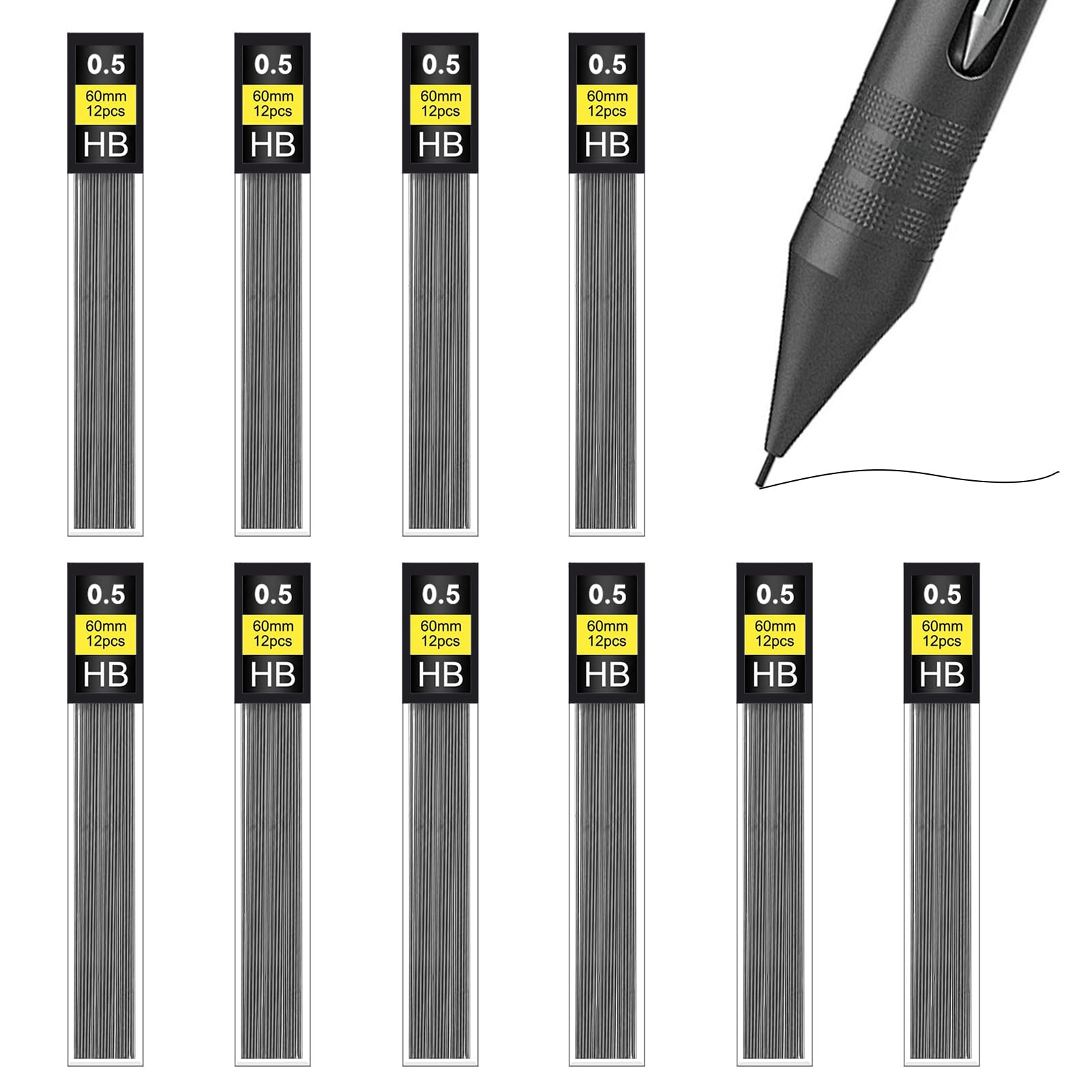 120 Pcs HB Mechanical Pencil Refills, 0.5mm Pencil Lead Refills in 10 Tubes