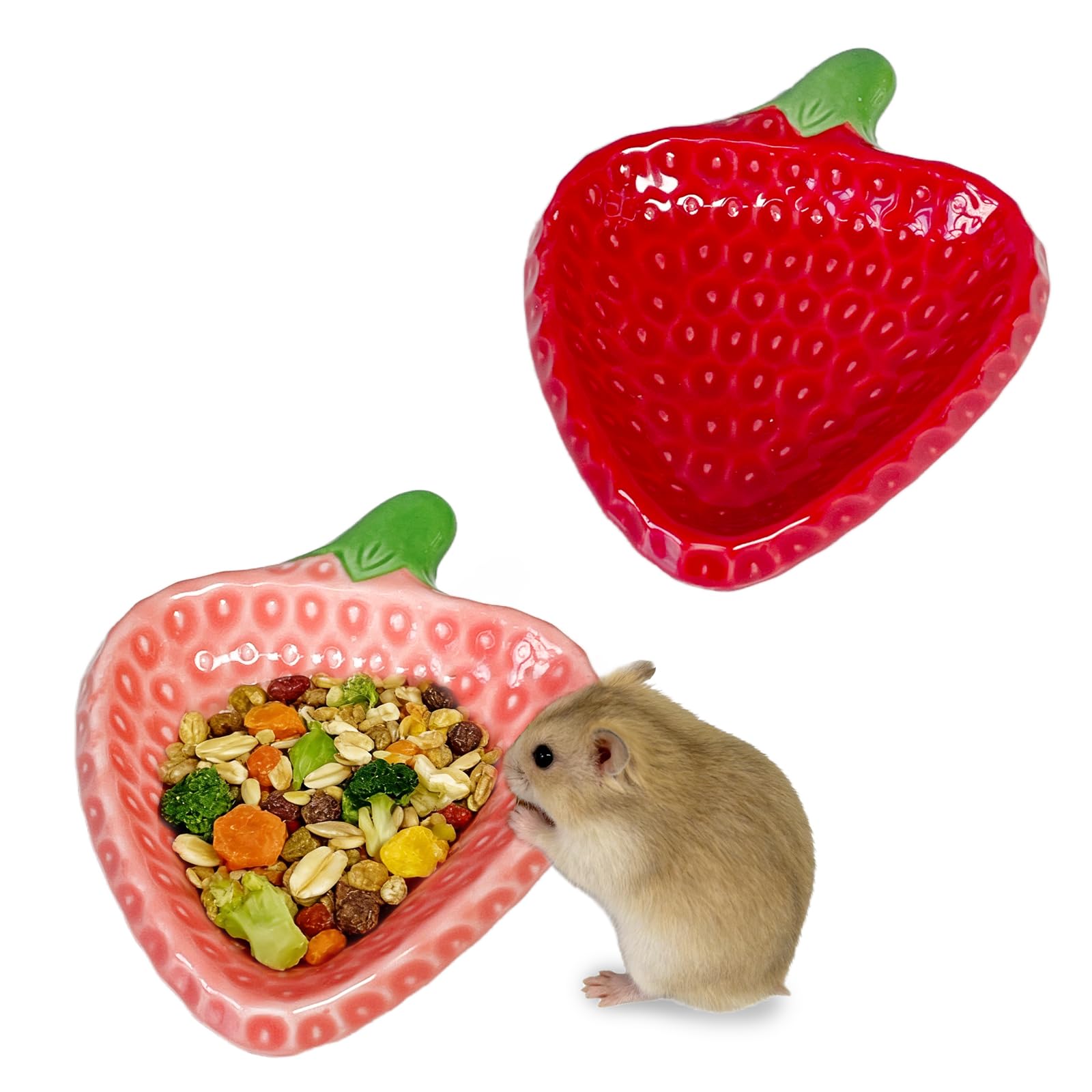 Bol en céramique pour hamster et rongeurs en forme de fraise - Lot de 2