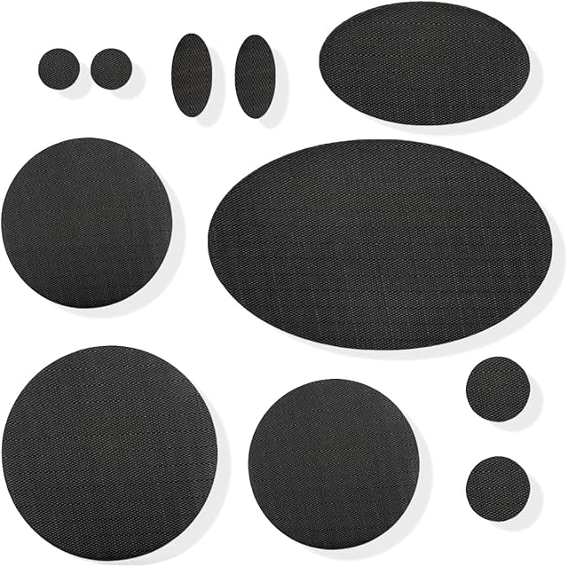 aZengear Down Jacket Repair Patches | Pre-Cut, Self-Adhesive, Soft, Waterproof, Tear-Resistant Rip-Stop Nylon Fabric to Fix Holes In Clothing, Sleeping Bags, Ski Pants (11 Pieces, Black)