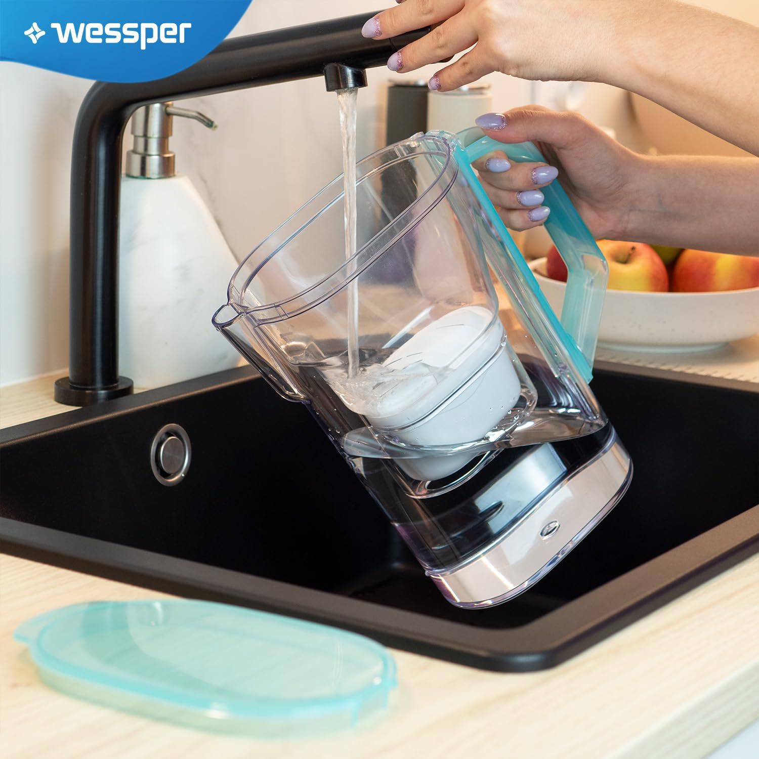 Carafe Filtrante Wessper 2,7L - Compatible Brita, Aquaphor | Filtre AQUAMAX Inclus - Réduction Calcaire Et Chlore