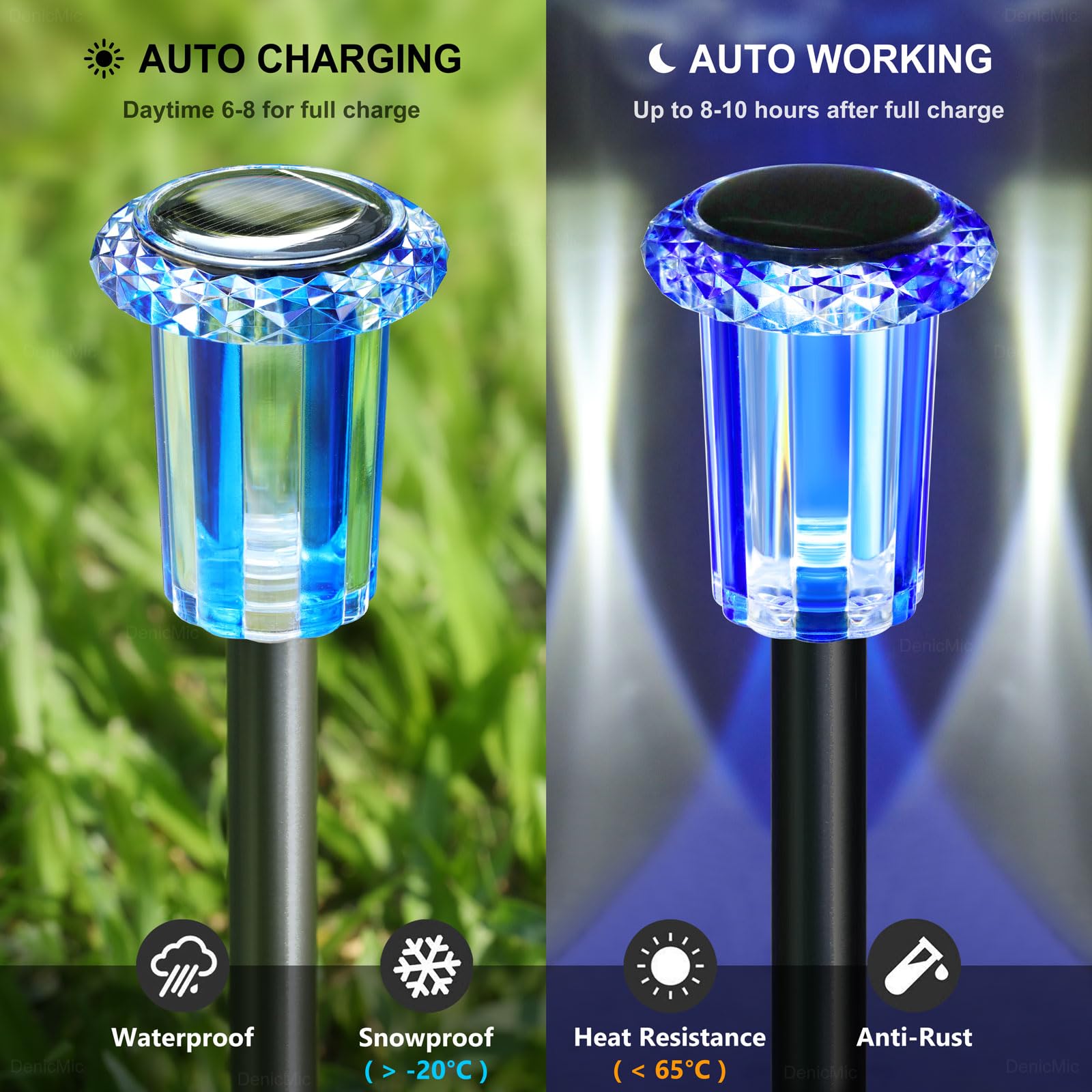 DenicMic Outdoor Solar Lights Waterproof 10 Pack Color LED Christmas Decor view 4