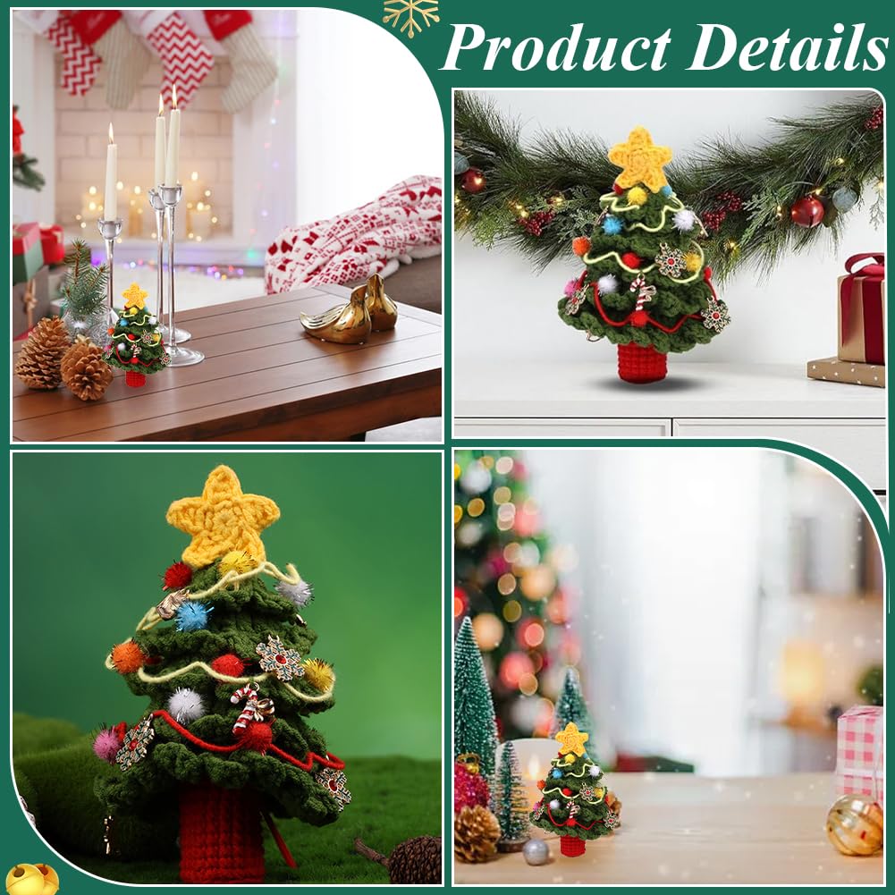 Kit Crochet Sapin De Noël DIY - Débutants, Laine Rouge/vert/blanc, Fournitures Complètes