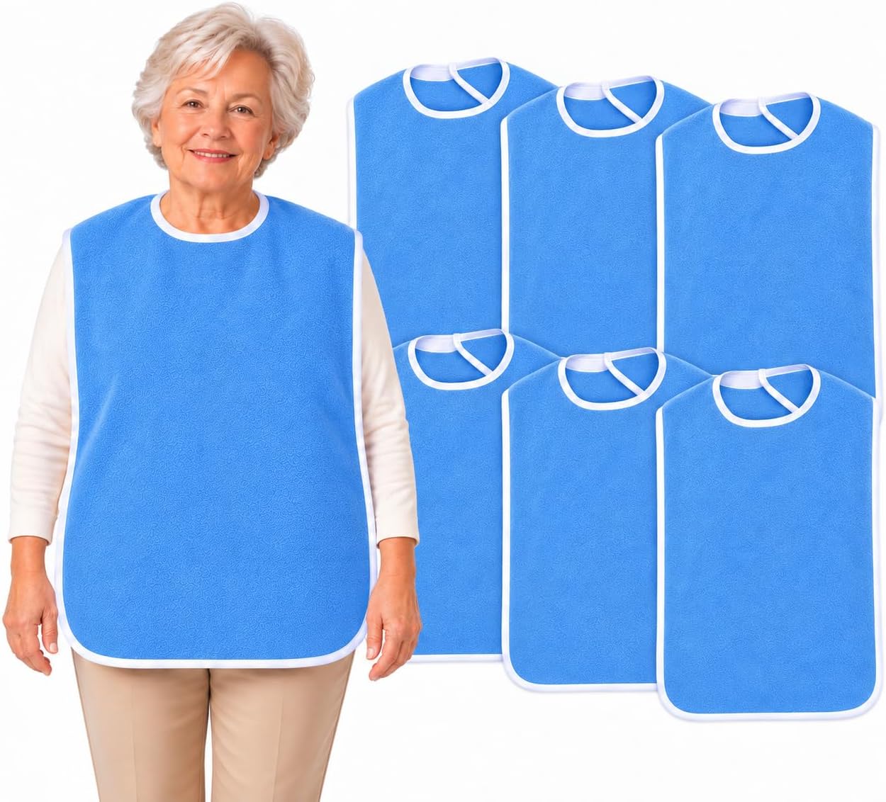 Highly Absorbent Adult Bibs for Eating - Cotton Terry, Men & Women Reusable