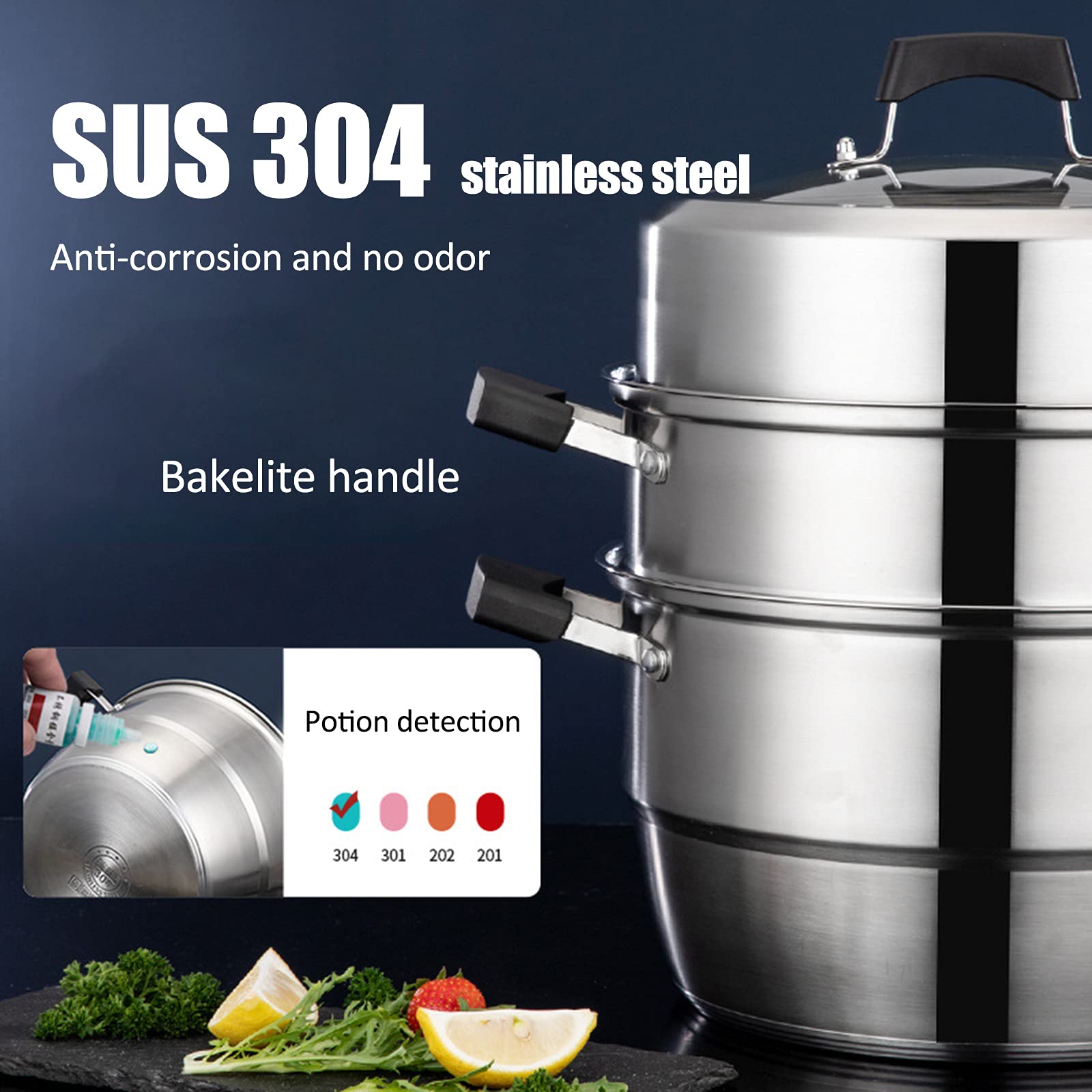 AIZYR Dampfgartopf Aus Edelstahl 304 Dampfkochtopf Soße Mit Gehärtetem Glasdeckel Für Tamale, Gemüse, Knödel,30cm