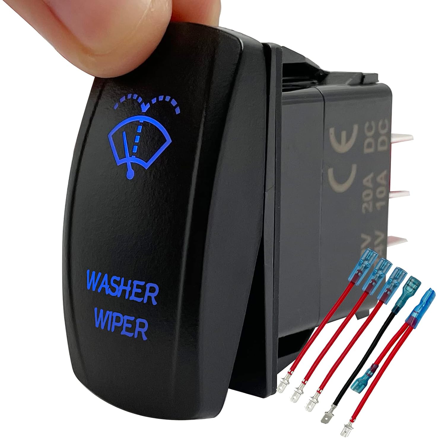 Windshield Washer Wiper Momentary Rocker Switch Blue Led 6PIN (ON)-ON-Off DPDT Toggle Switch for Car Boat Marine Truck Golf Cart Jeep JK UTV Dashboard 12V 24V Waterproof IP67