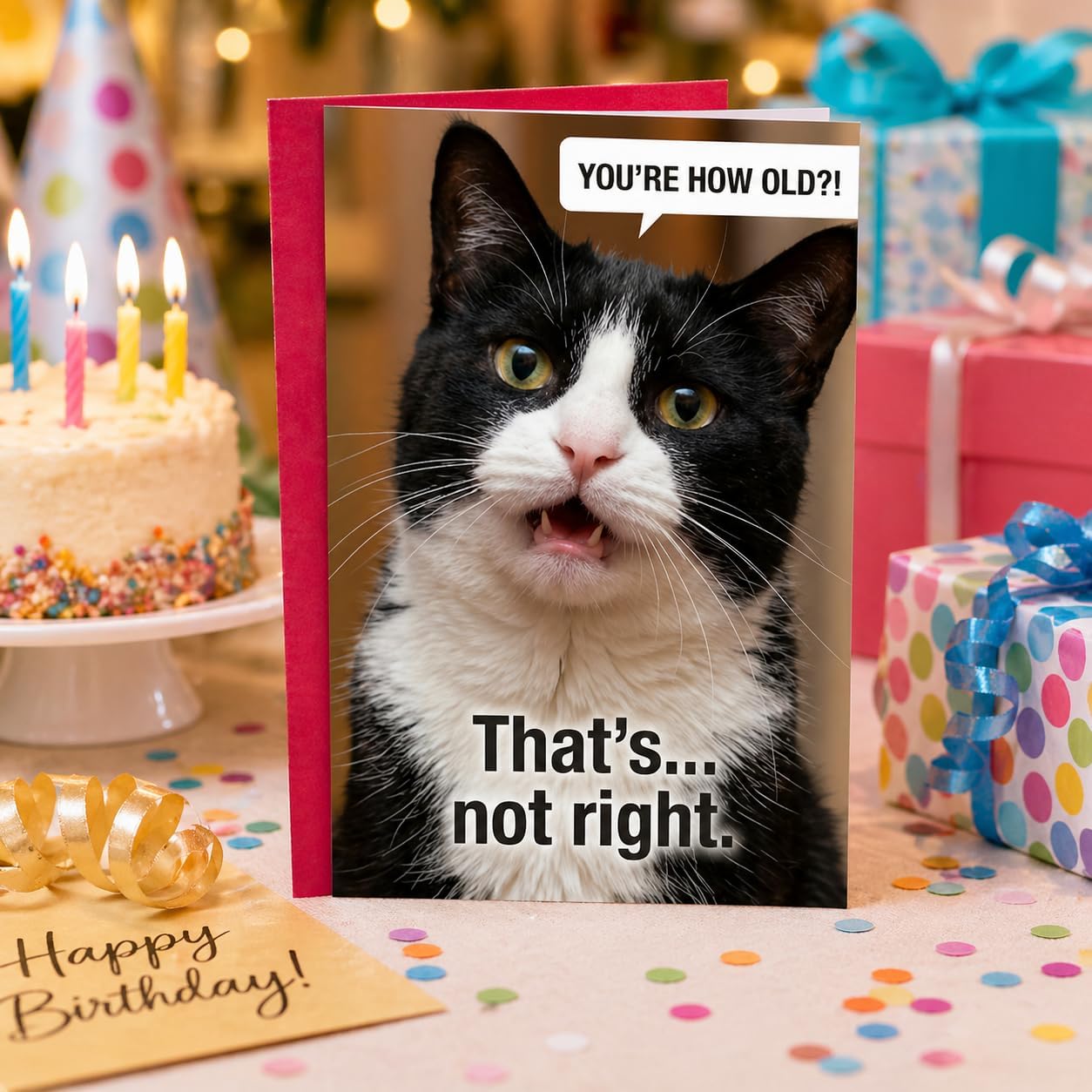 Funny Cat Birthday Card for Men, Women & Coworkers – Hilarious Cat Meme Birthday Card for Friends, Husband, Wife & Best Friend, Humorous Happy Birthday Greeting Card with Envelope (Shocked Reaction) image 4