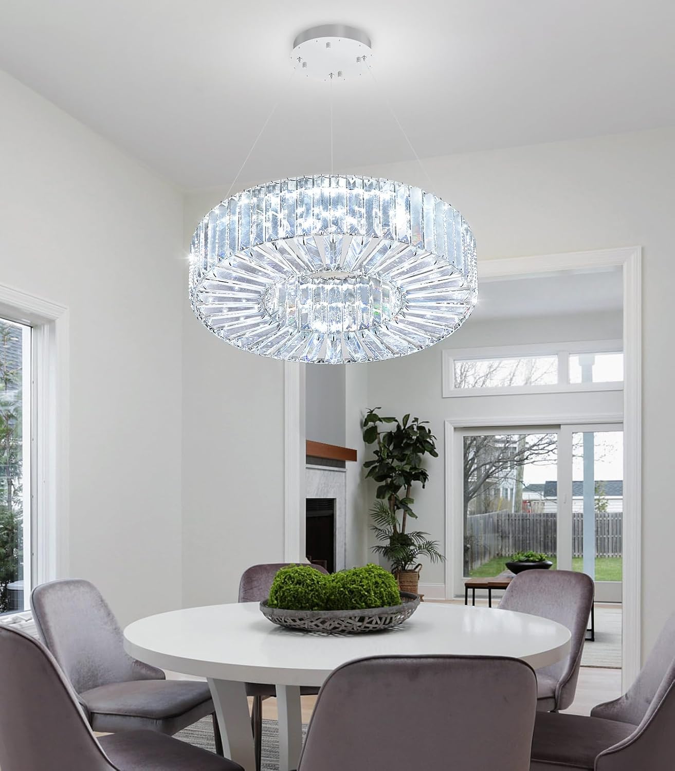 Modern Chandeliers for Dining Room Crystal Ceiling Hanging Lighting Fixtures for Bedroom Hallway 16 Inch Silver Light LED Dimmable Lights