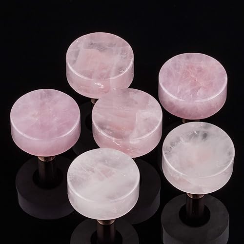 Miniatura 5 de Rockcloud Paquete de 2 pomos de cuarzo rosa con piedra de cristal natural para cajones, tiradores de puerta de armario con tornillos, accesorios