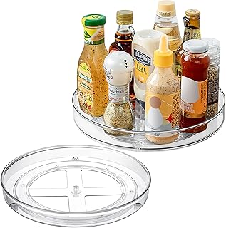 2 Pcs Lazy Susan Cupboard Organiser, (27cm+23cm) Multifunctional Kitchen Storage,Clear Rotating Spice Rack for Kitchen Storage and Organisation, Condiments Organiser for Fridge, Cabinet, Pantry