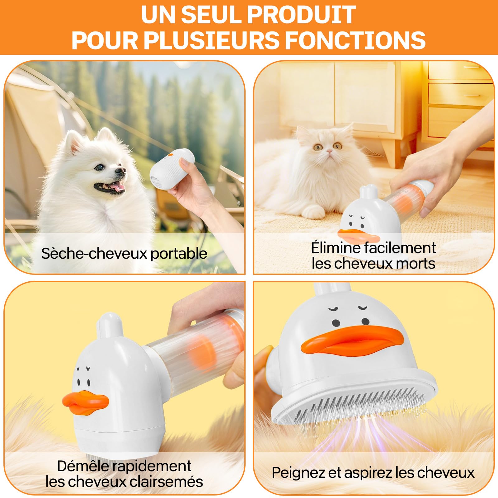 Kit aspirateur de toilettage pour chat avec brosse, tondeuse silencieuse et soin du pelage pour chats domestiques, aspirateur 4 en 1 pour chatons à poils longs ou courts