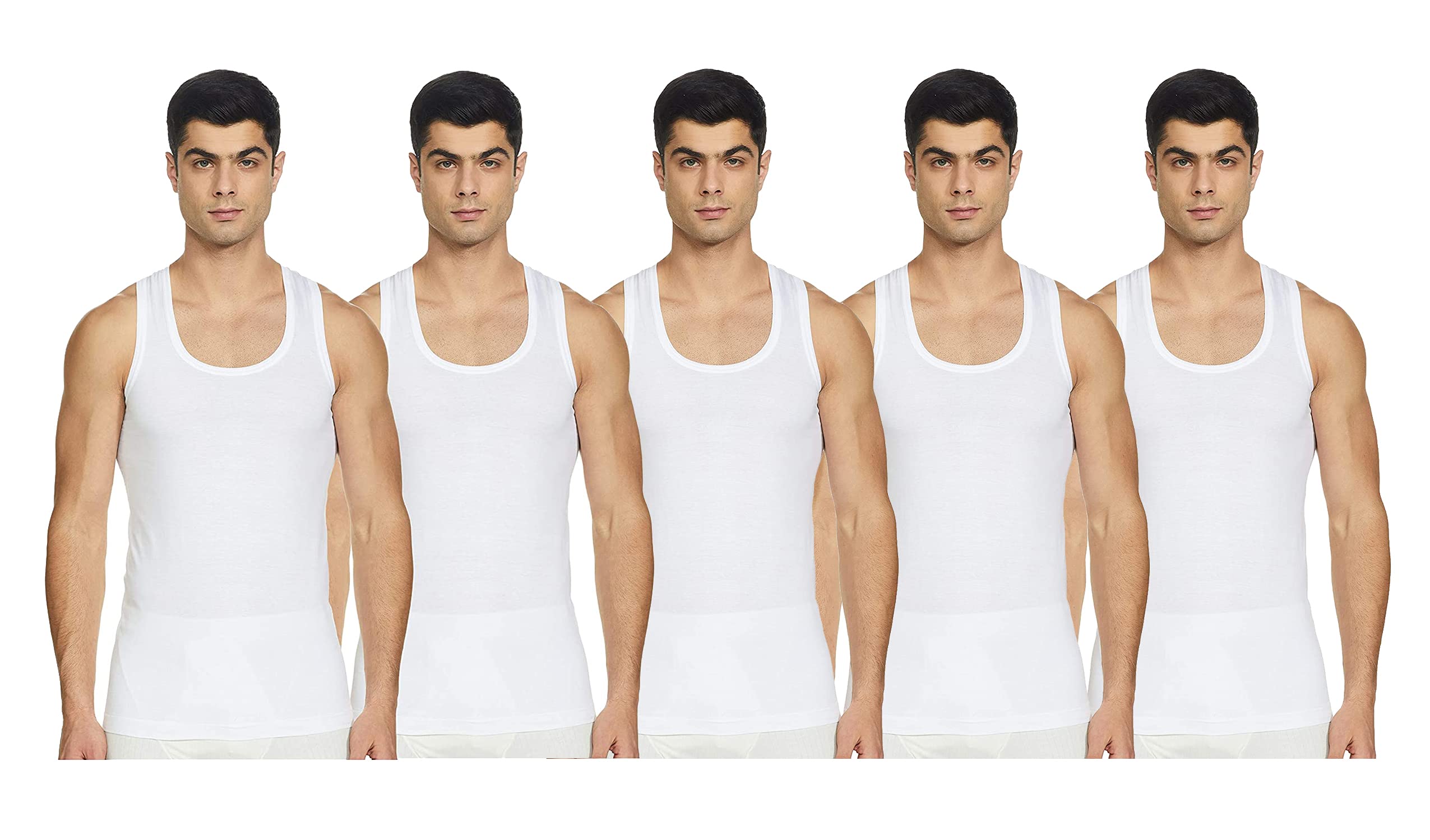 onch Men White Round Neck Sleeveless Cotton Vest (Pack of 5)-picture-39