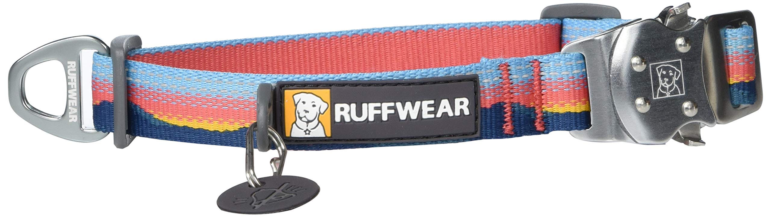 Ruffwear, Top Rope Dog Collar, Premium Secure Stainless Steel Talon Buckle, Reflective Padded Adjustable Heavy Duty Nylon with Silent ID Attachment, Enhanced Protection, Sunset, 11"-14"