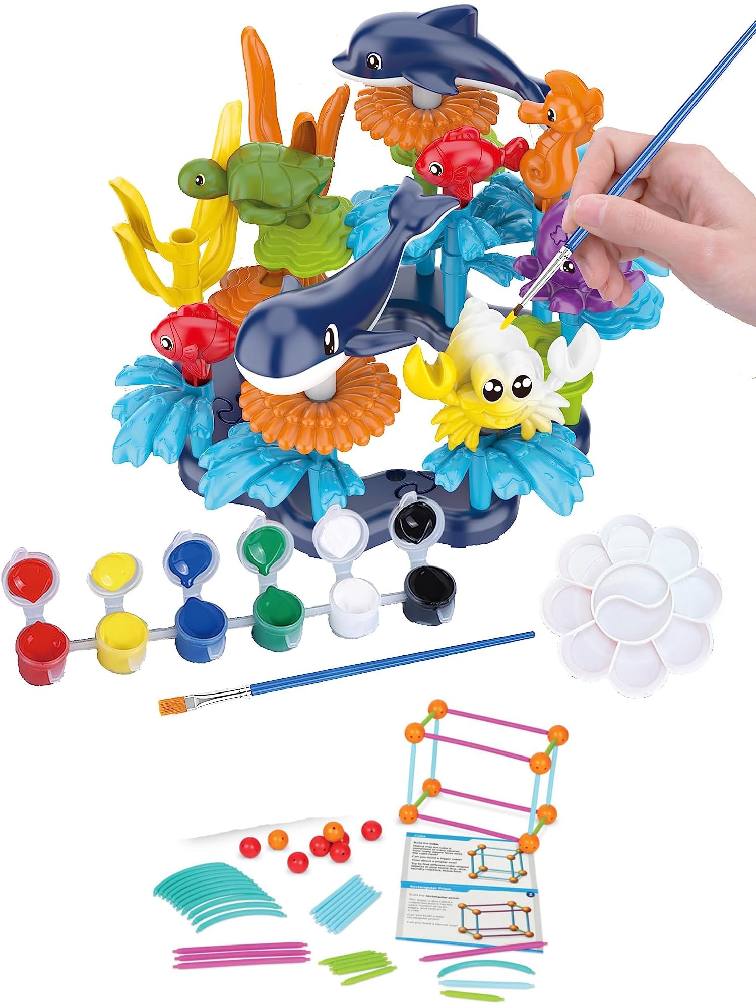 KC Republic 37 Pcs Water Washable Painting & Building Toy Set + 58 pcs Learning STEM Explorers Geomakers, Art and Craft Supplies Party Favors for Boys