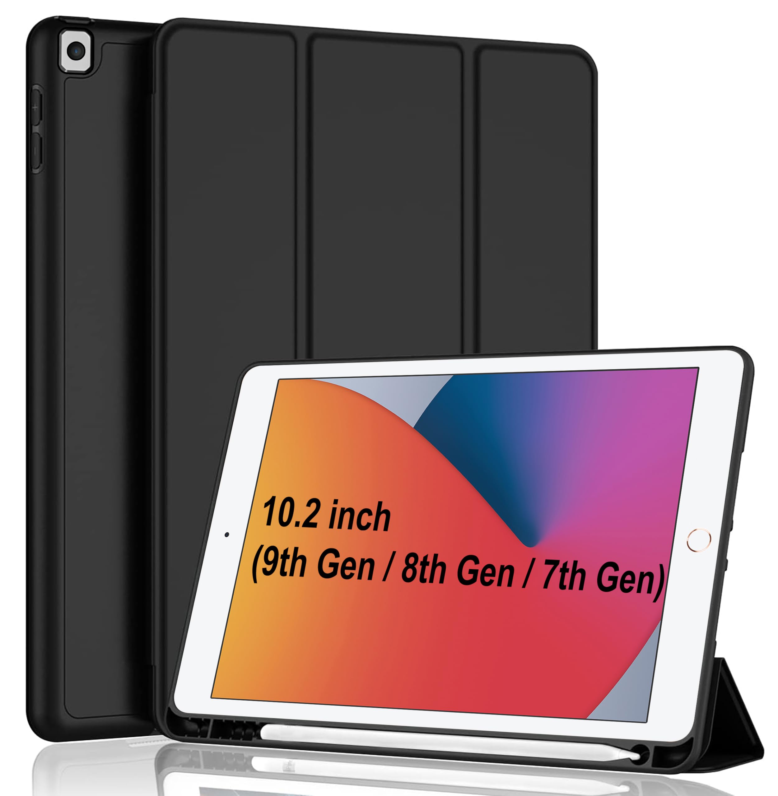 TGK Smart Flexible with Pencil Holder Trifold Back Flip Stand Case Cover for iPad 8th Gen 10.2 inch (Black) (B0CRLHF21Q) Amazon Price History, Amazon Price Tracker