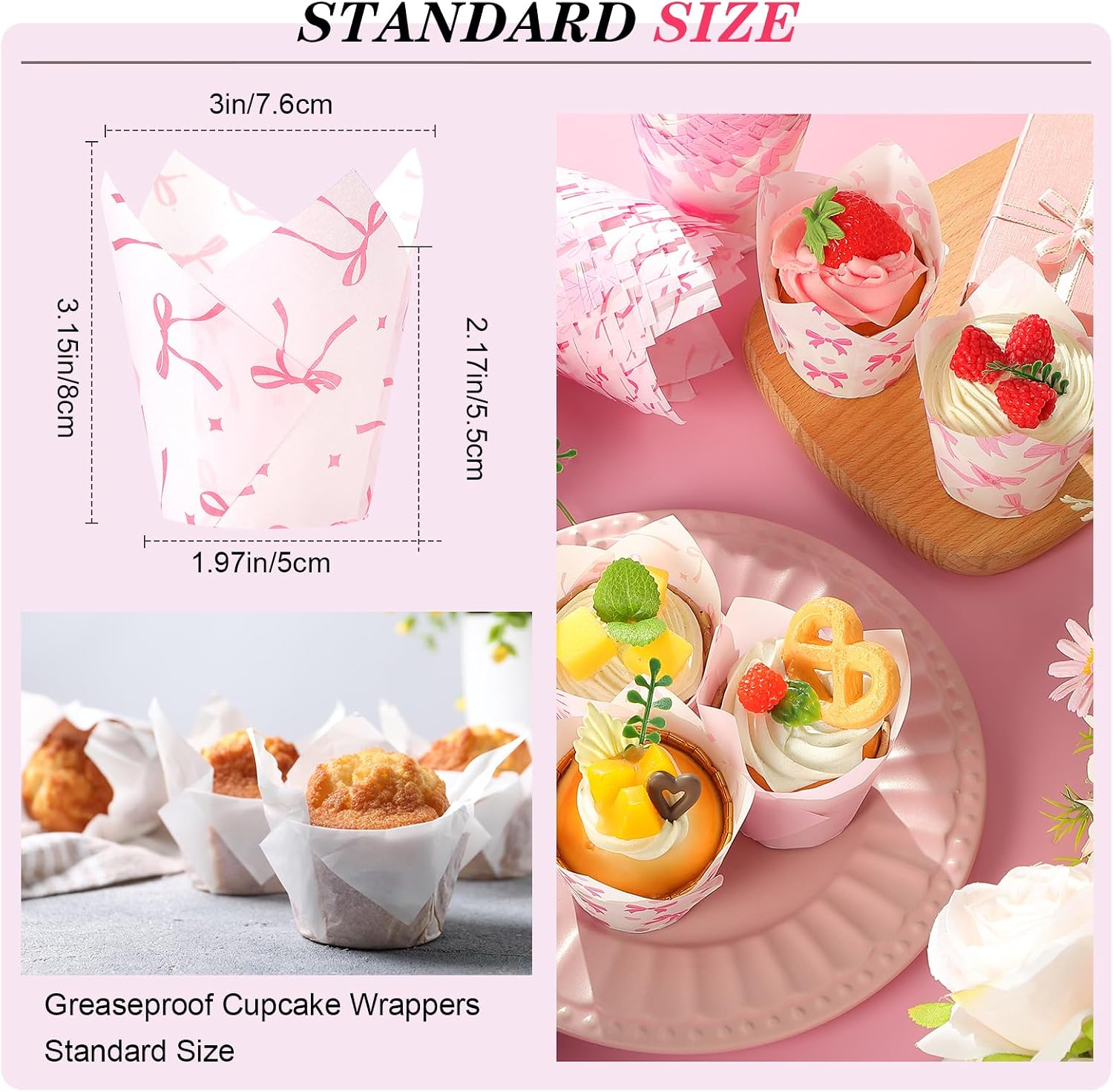 Havawish 500 Counts Christmas Pink Ribbon Tulip Cupcake Liners