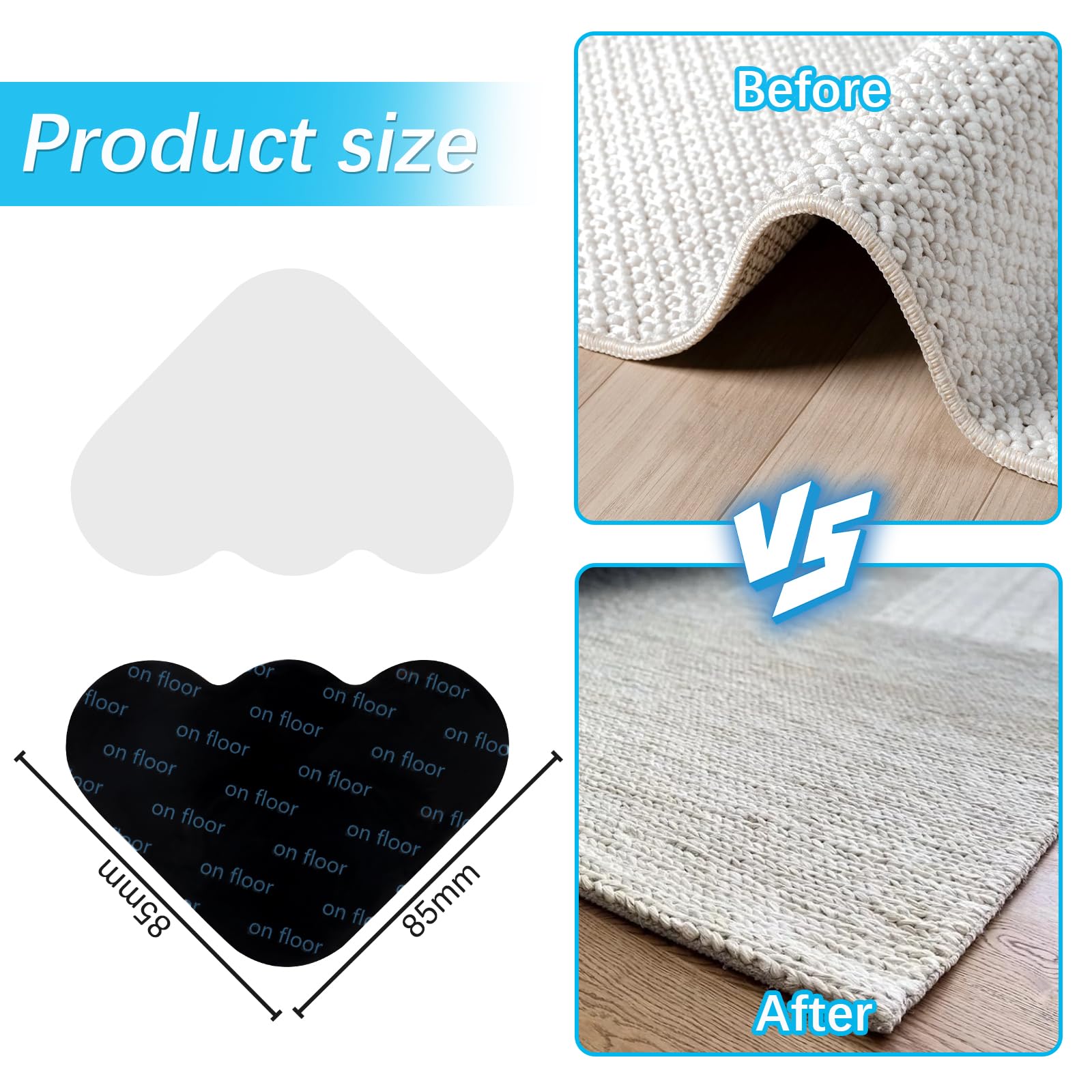 16 Patches Antidérapants Pour Tapis - Autocollants Solides - Compatible Carrelage, Bois, Marbre
