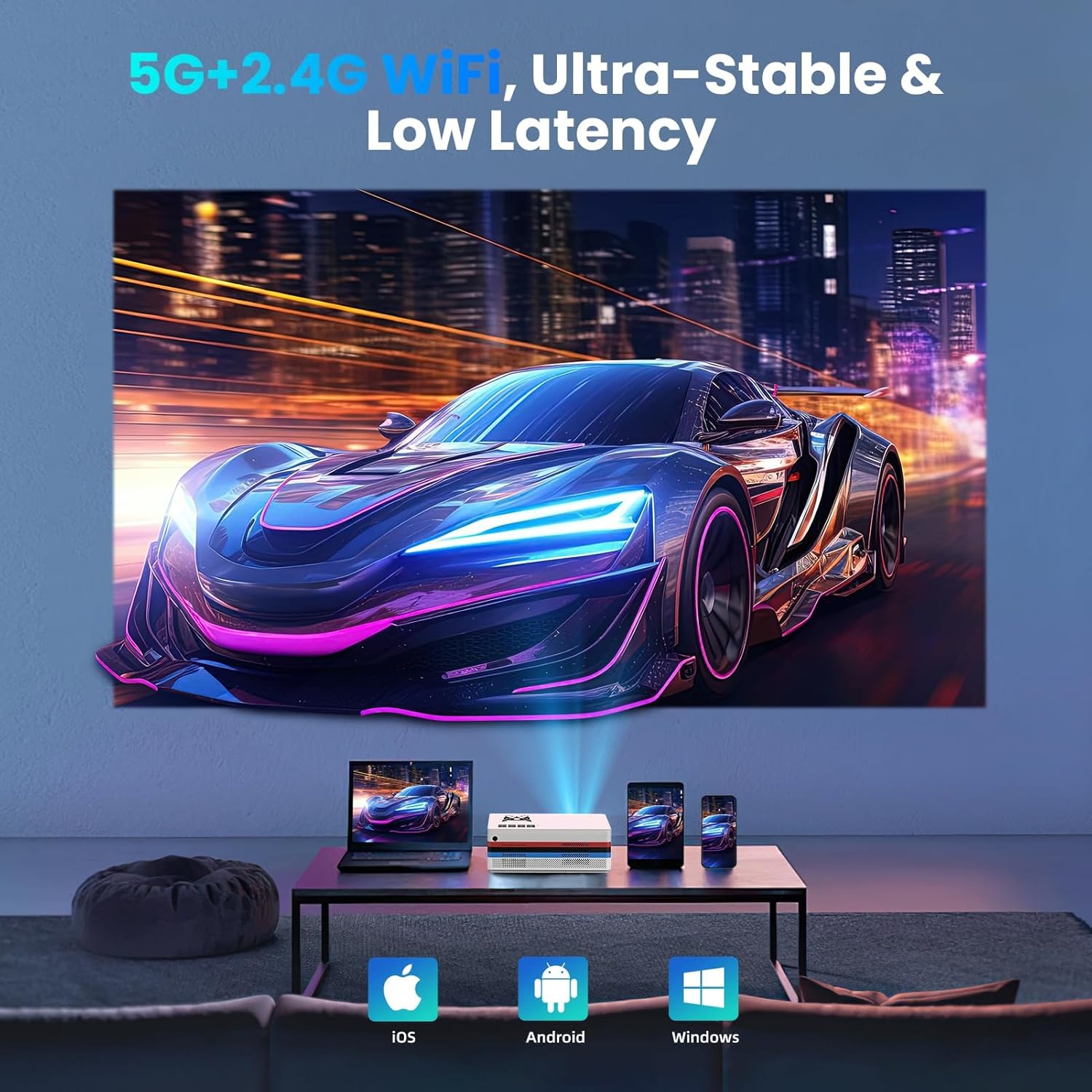 [Compatible with Netflix, 2000 ANSI] Smart Projector with WiFi 6 and Bluetooth 5.3, Electric Focus Auto Keystone, Native 1080P Outdoor Movie Projector with PrimeVideo/YouTube, for HDMI/USB/iOS/Android