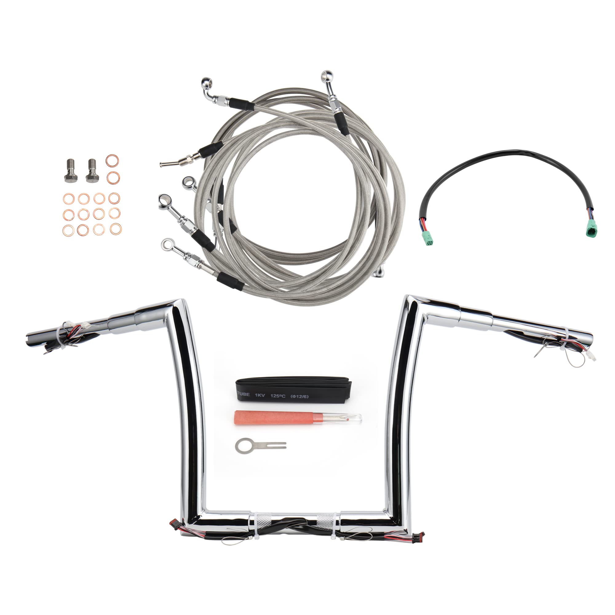 MoKitDora Road Glide Prewired Handlebar 12" Rise 11/2" Fat Meathook