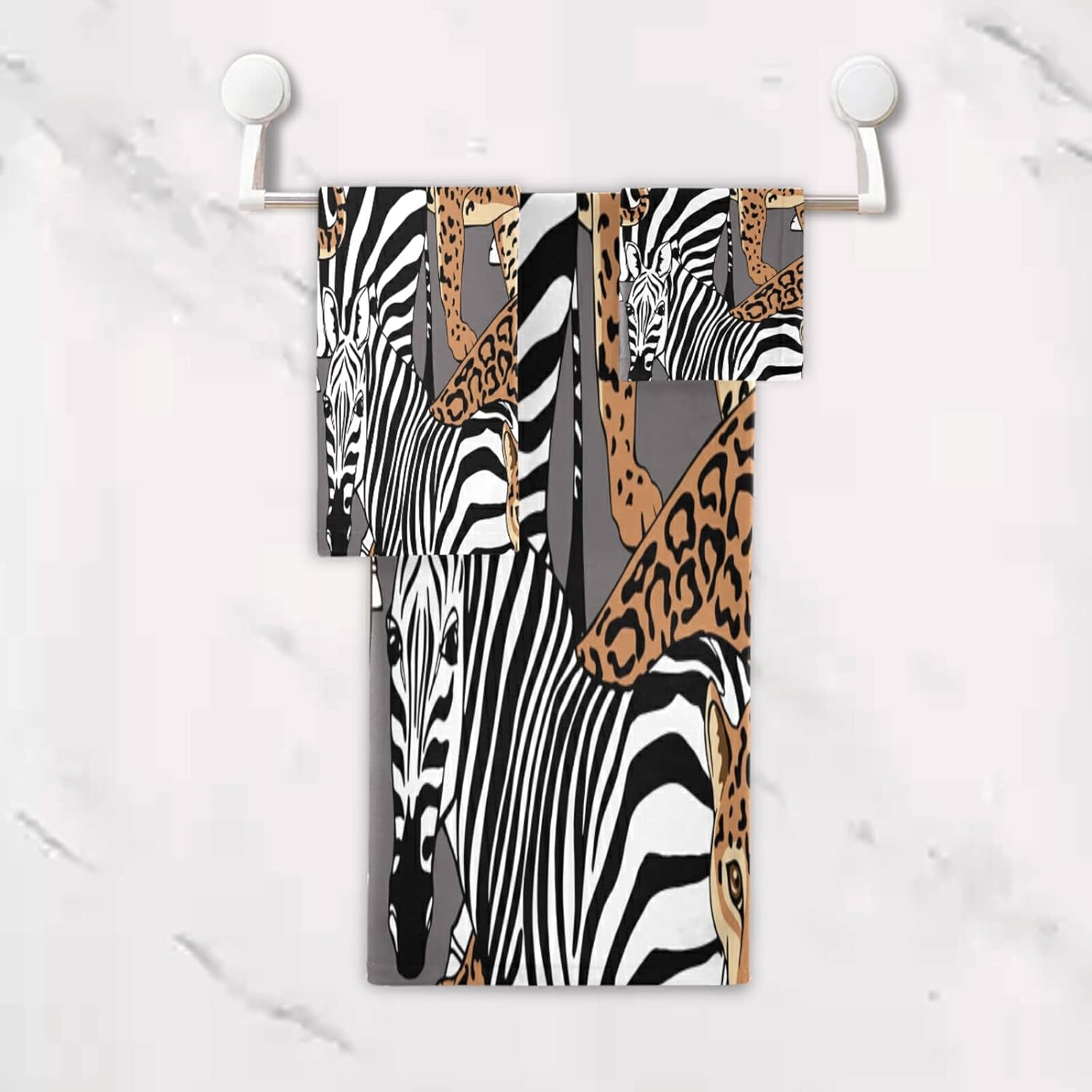 ALAZA Zebra Leopard Print Vintage Soft 3 Piece Bath Towels Set for Bathroom Spa Hotel, 1 Bath Towel+ 1 Hand Towel+ 1 Washcloth