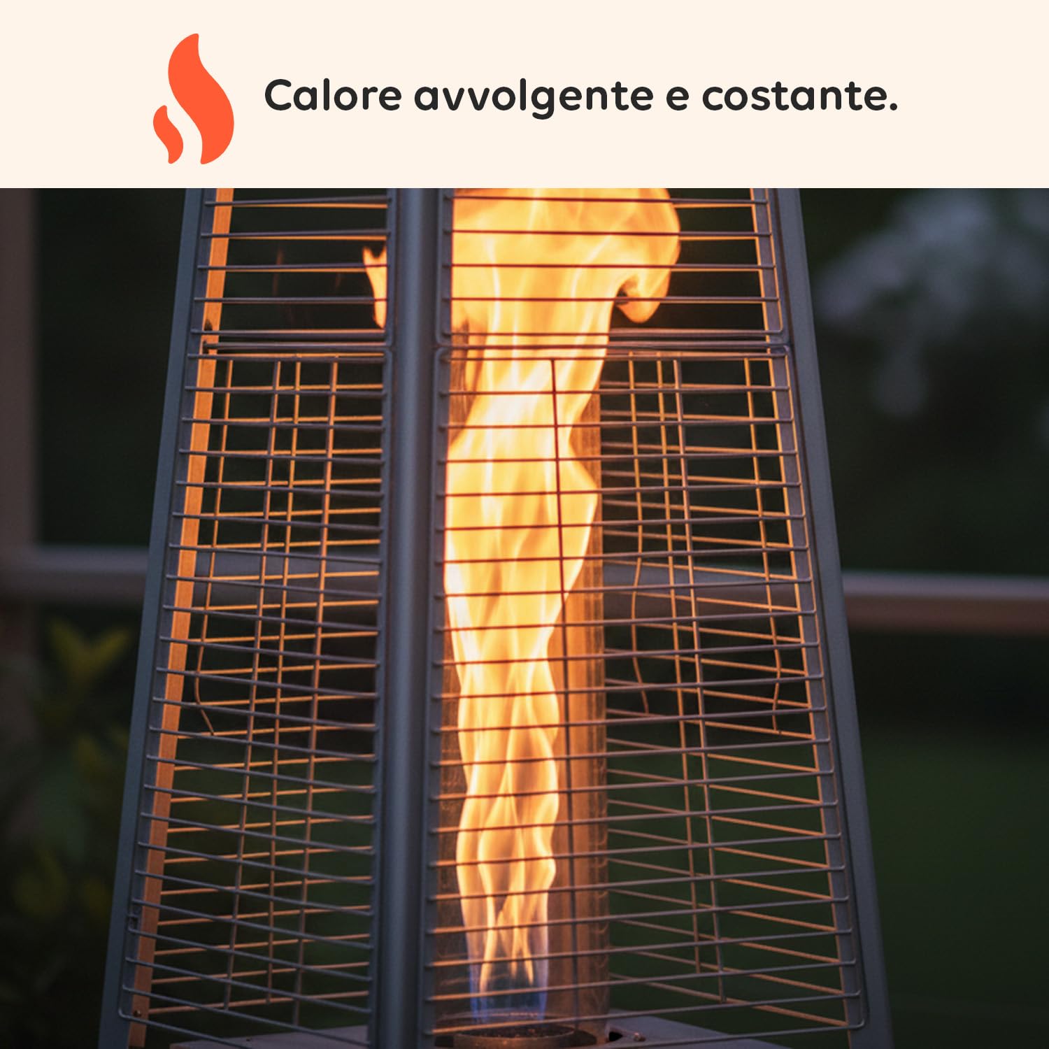 Avilia – Stufa Piramidale a Gas da Esterno Aura 12kW con Accensione Piezoelettrica e Termostato Regolabile per Terrazze e Giardini, Funzionamento con Bombola GPL o Butano, Design Moderno - Grigia