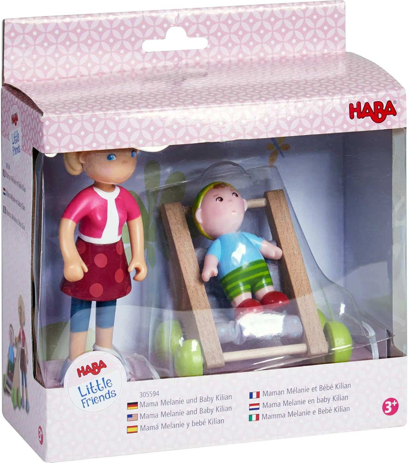 HABA Little Friends Mom Melanie and Baby Liam Dollhouse Figures with Stroller