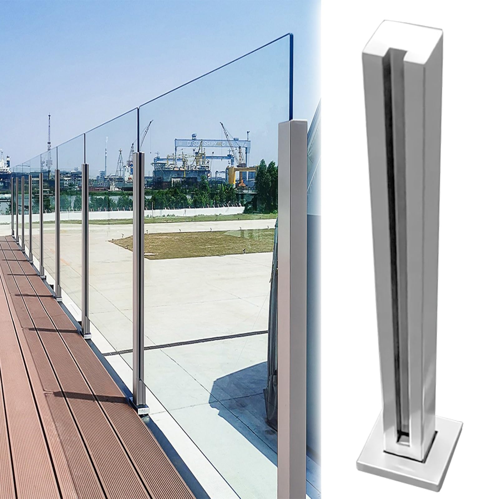 Poteau de garde-corps carré en verre pour sécuriser escalier et mezzanine en intérieur