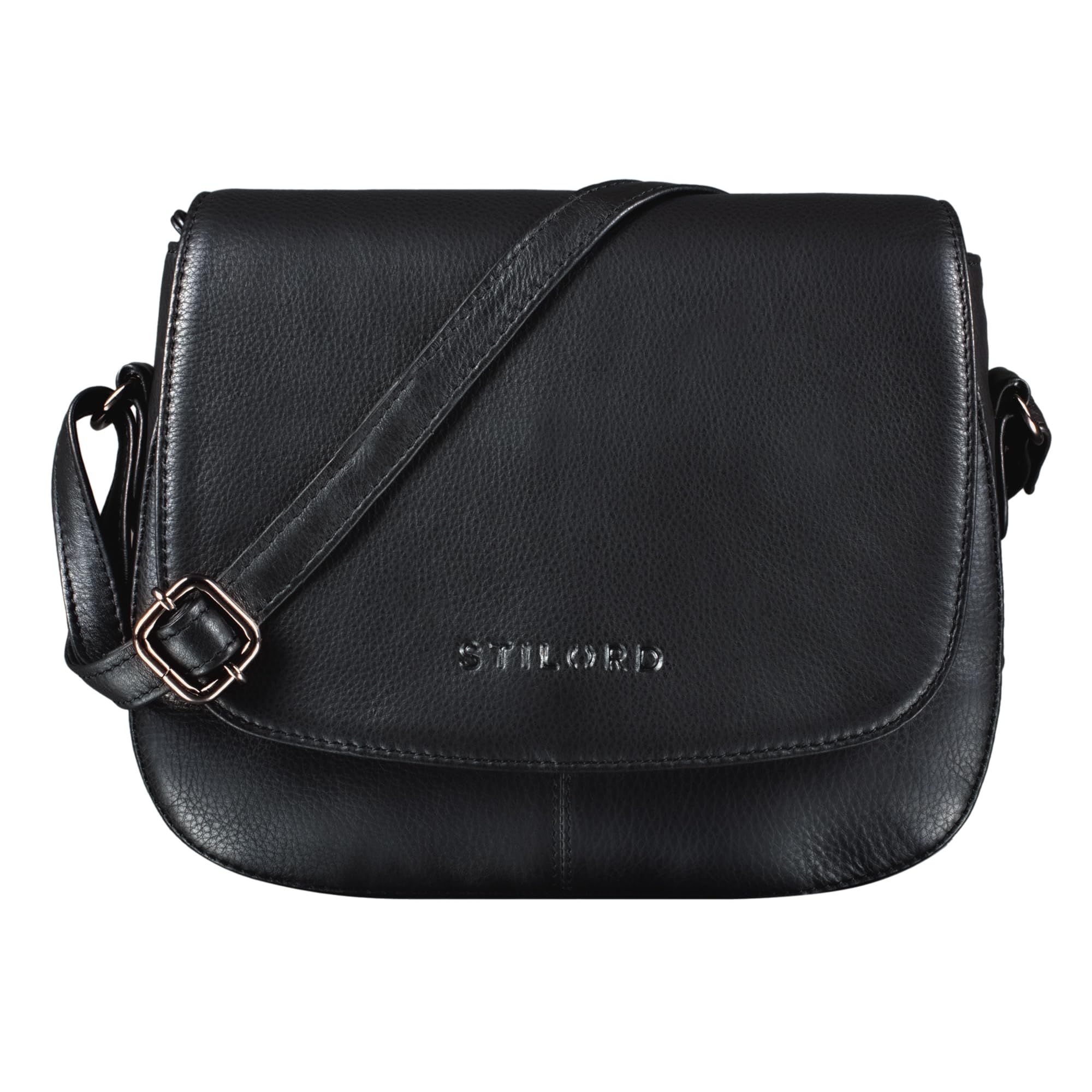 STILORD Savannah Umhängetasche Damen Leder Handtasche kleine Schultertasche Crossbody Bag Ausgehtasche Partytasche Echtleder Farbe:schwarz